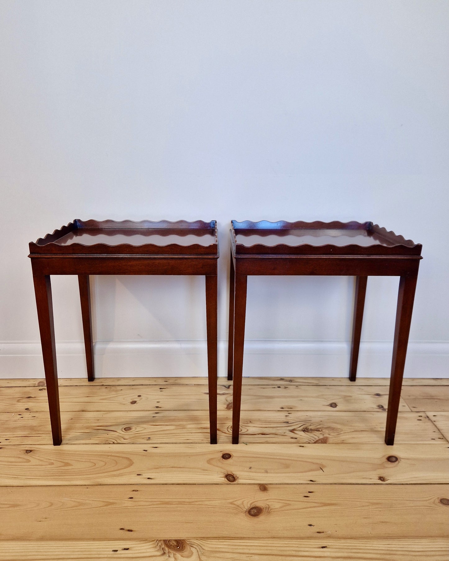 Pair of Vintage Side Tables with Scalloped Edge Detail