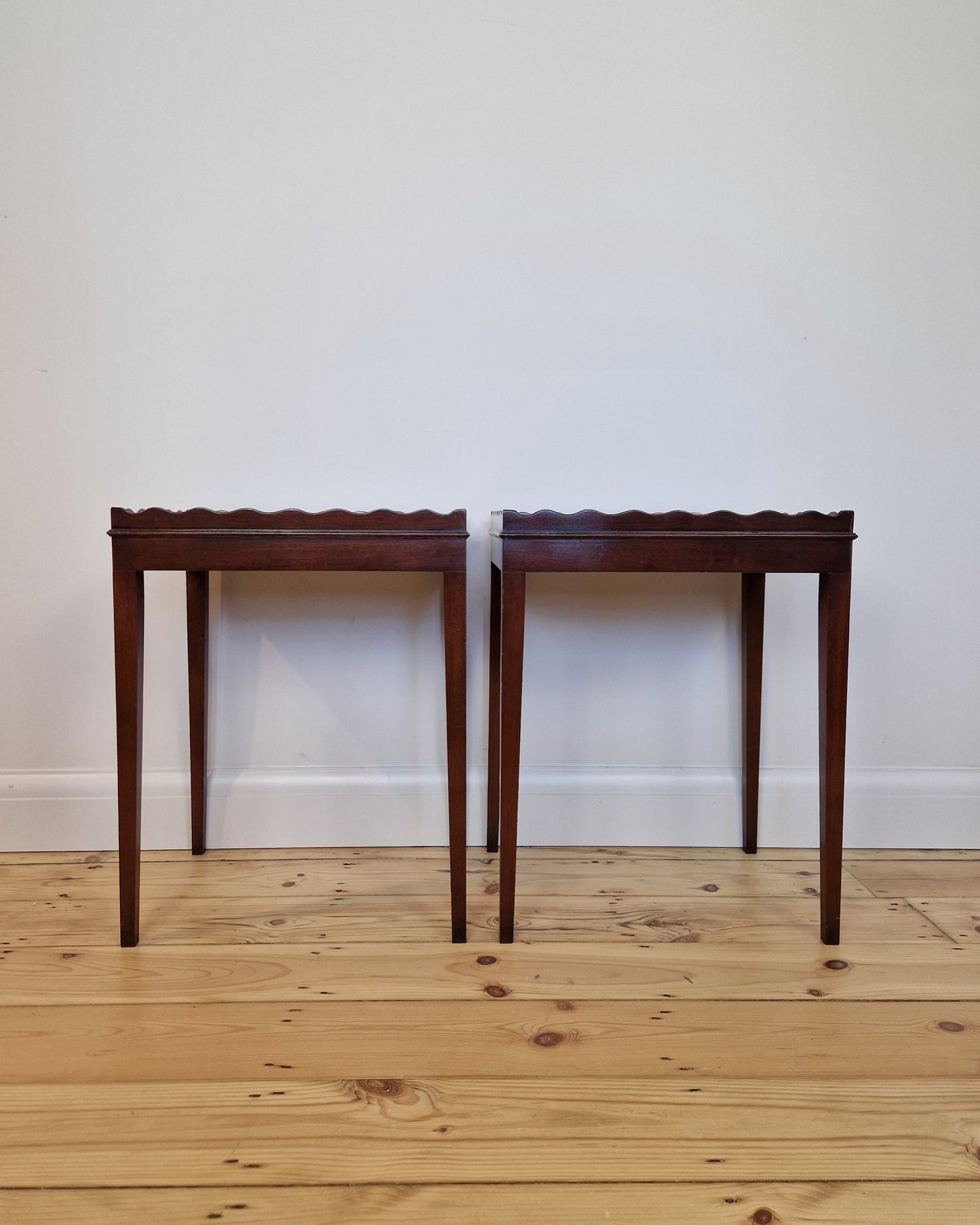 Pair of Vintage Side Tables with Scalloped Edge Detail