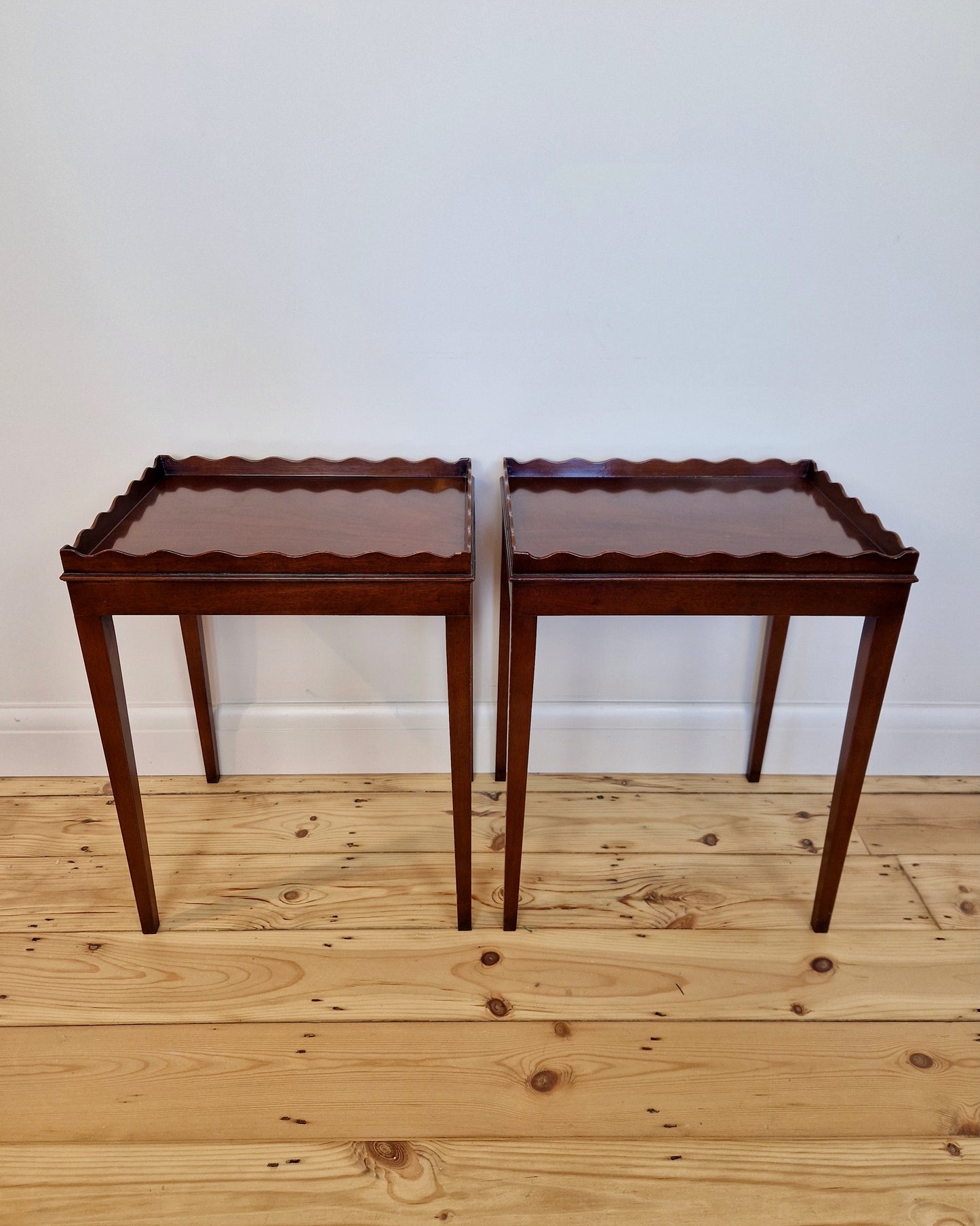 Pair of Vintage Side Tables with Scalloped Edge Detail