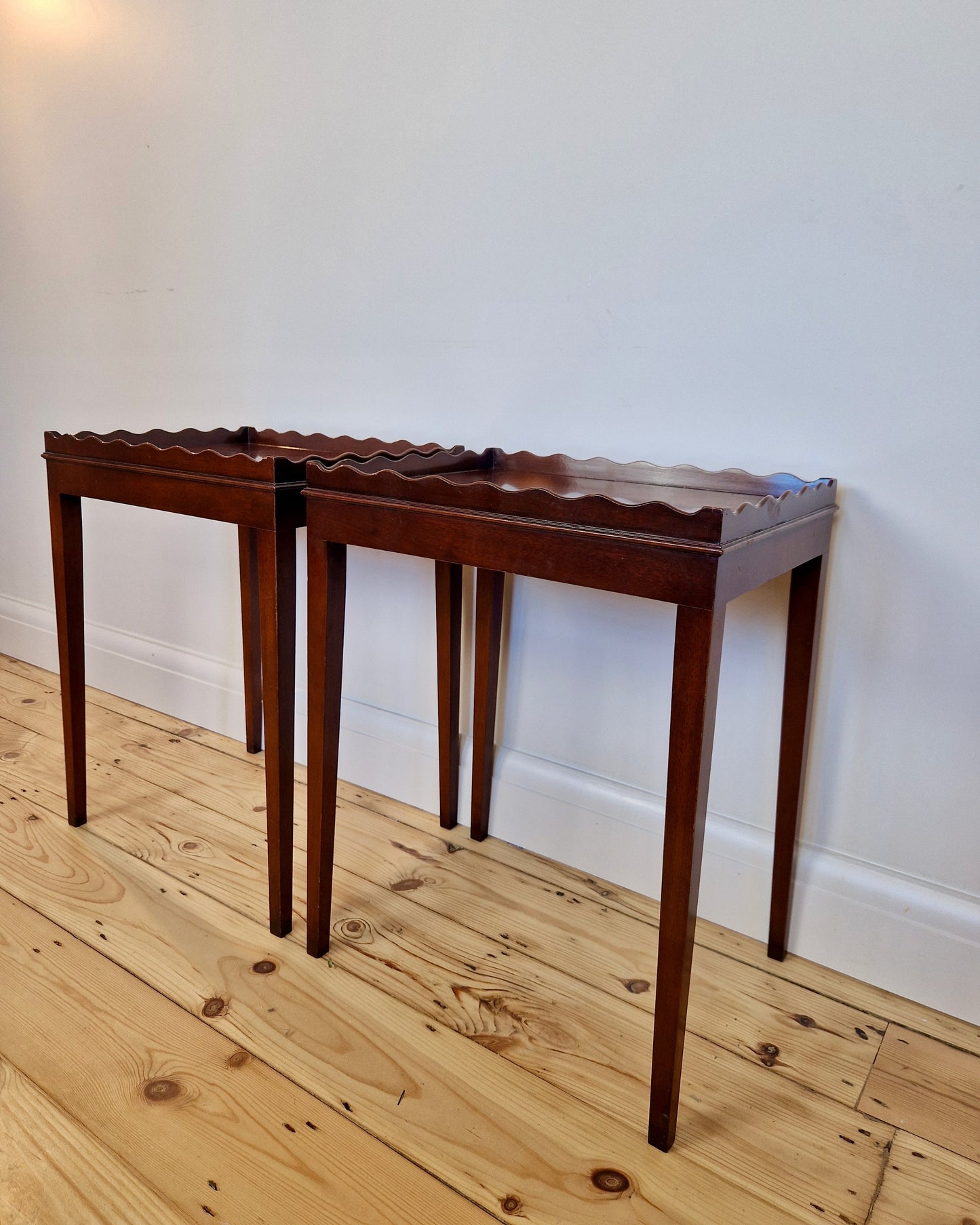Pair of Vintage Side Tables with Scalloped Edge Detail