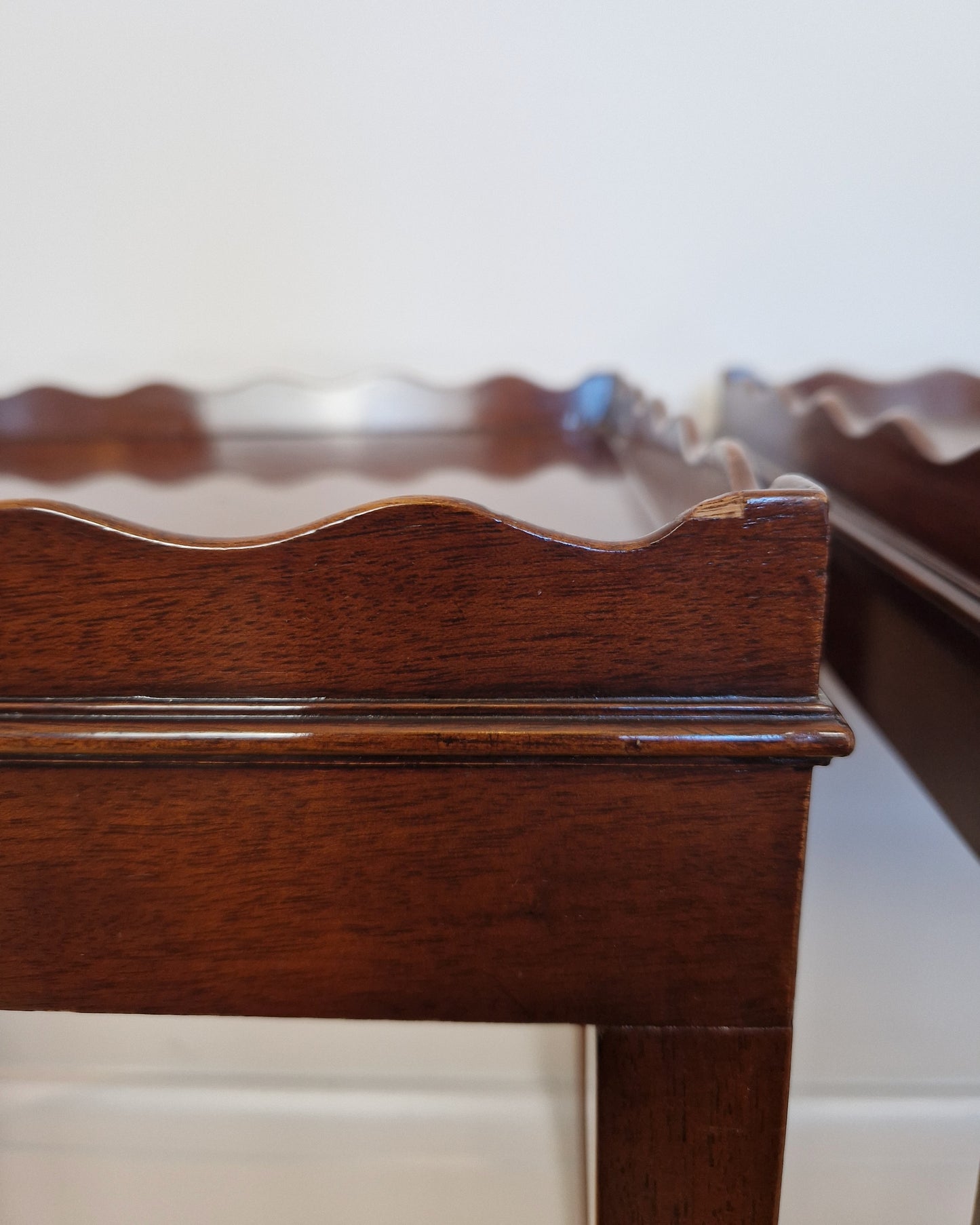 Pair of Vintage Side Tables with Scalloped Edge Detail