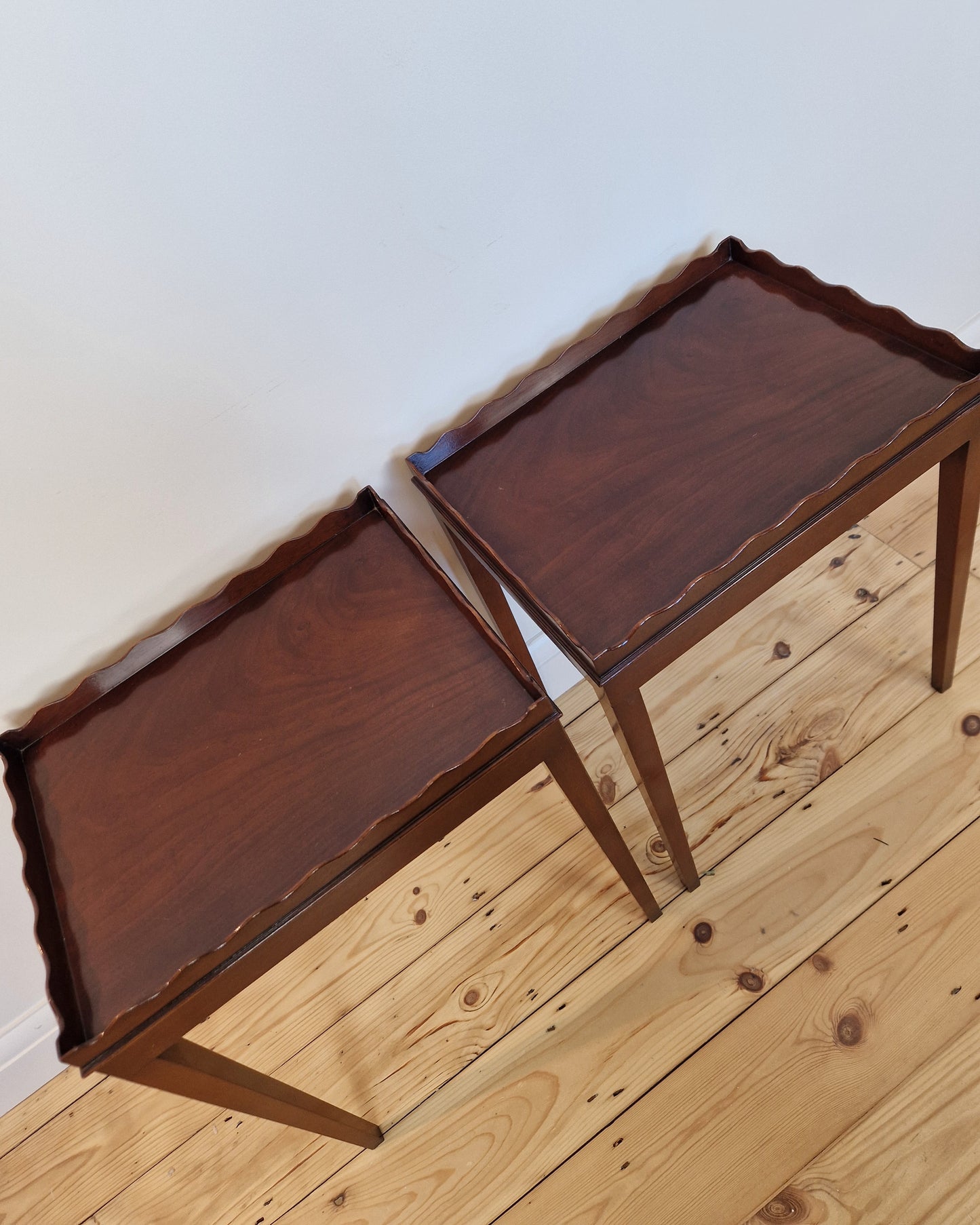 Pair of Vintage Side Tables with Scalloped Edge Detail
