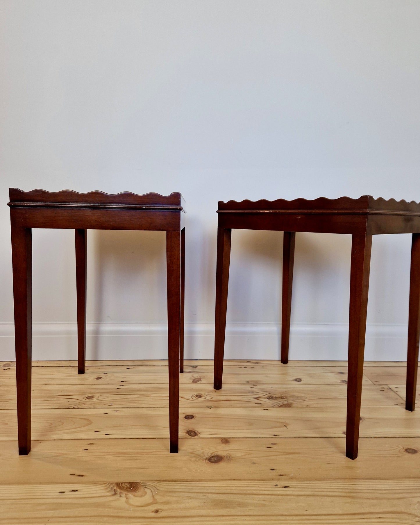 Pair of Vintage Side Tables with Scalloped Edge Detail