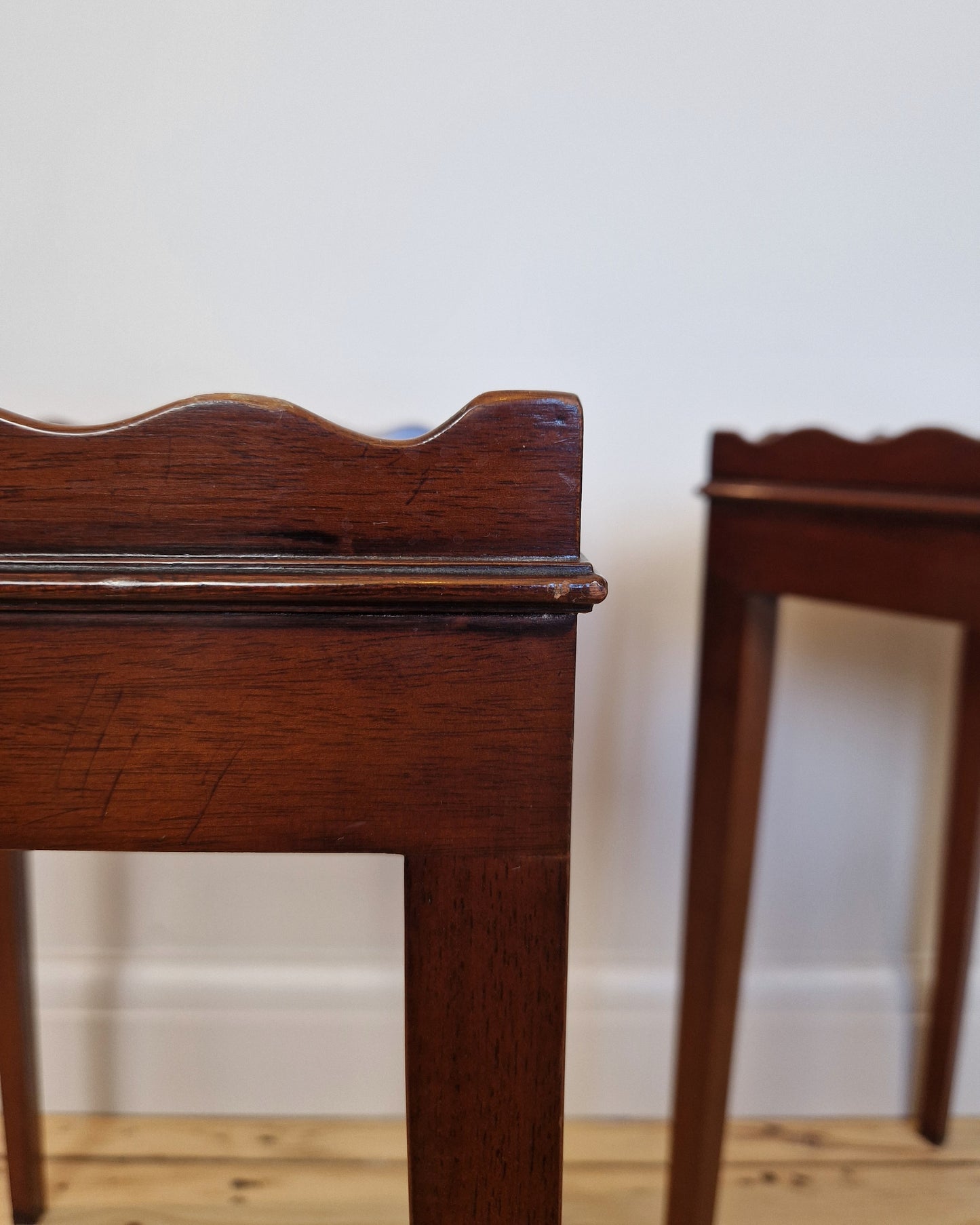 Pair of Vintage Side Tables with Scalloped Edge Detail
