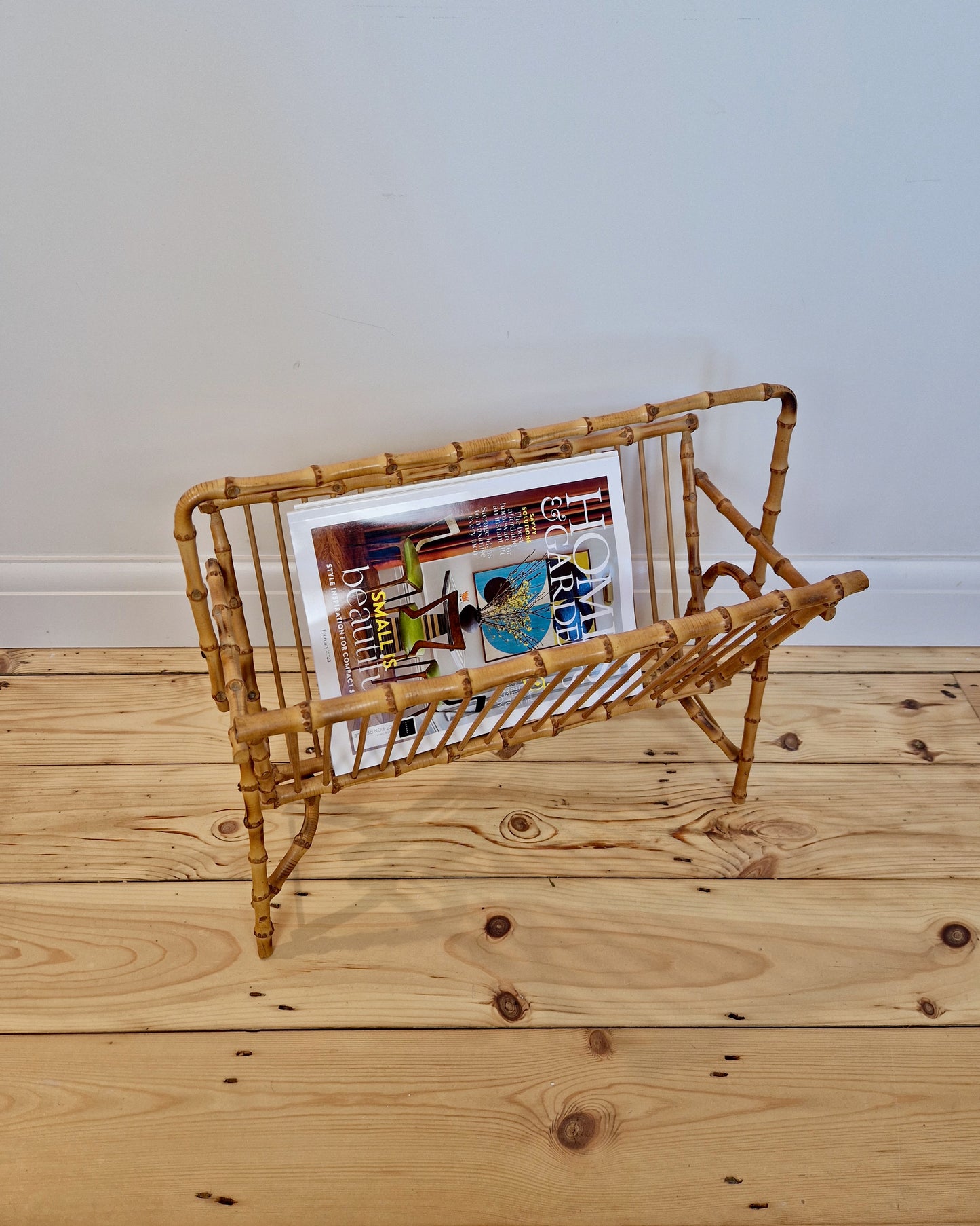 Mid Century Faux Bamboo Rattan Magazine Rack