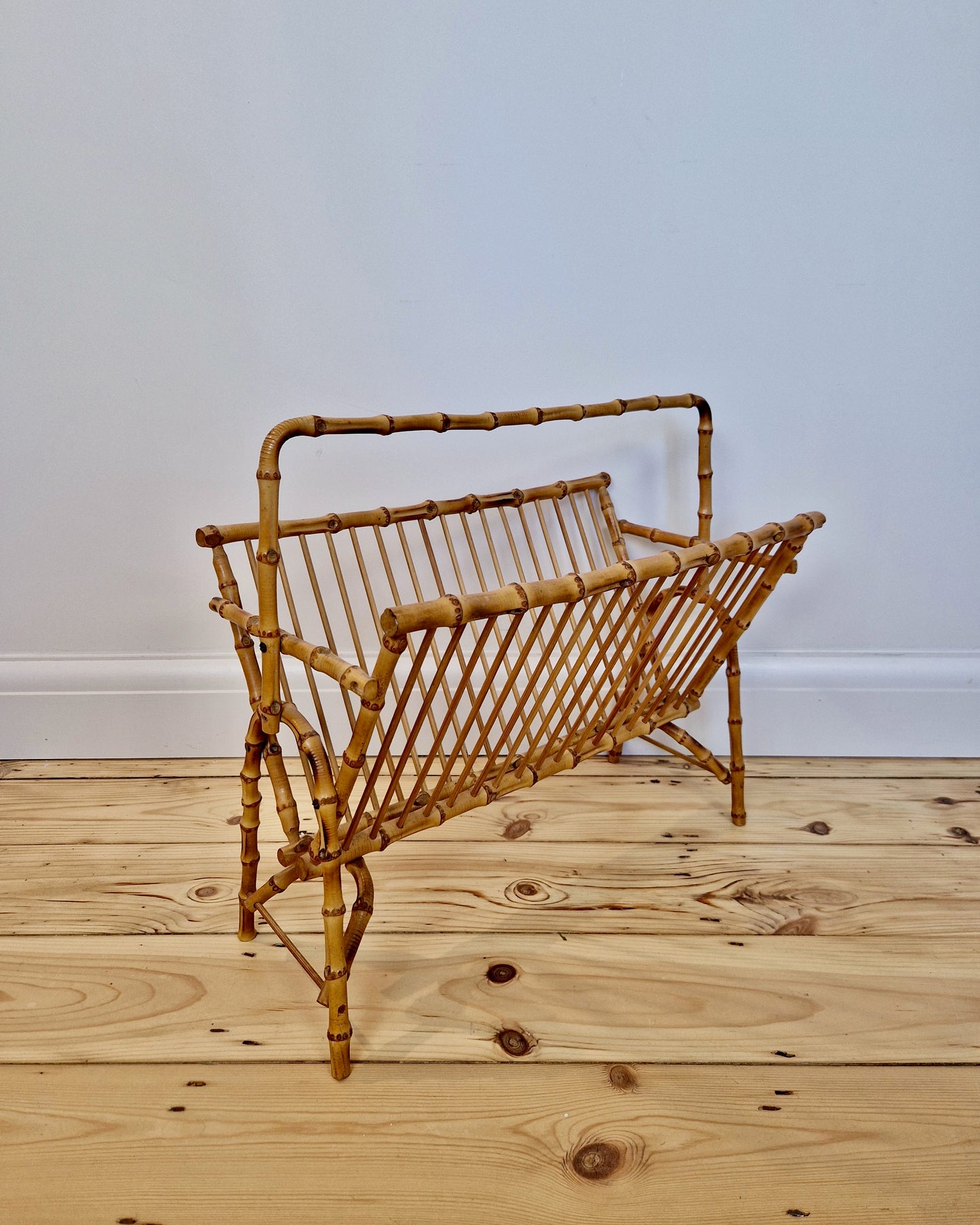 Mid Century Faux Bamboo Rattan Magazine Rack