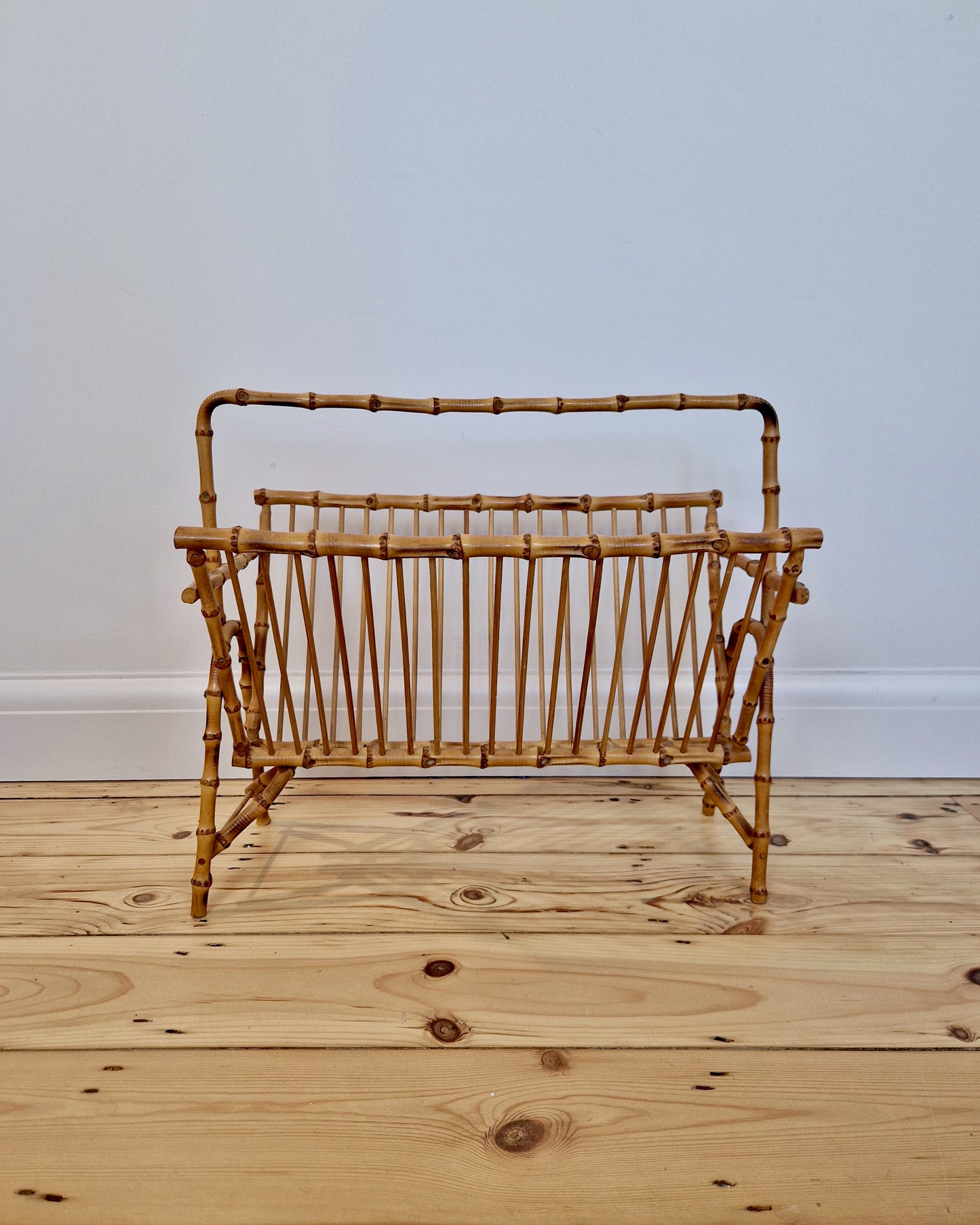 Mid Century Faux Bamboo Rattan Magazine Rack