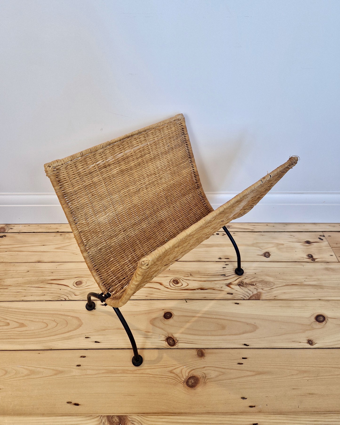 Wicker Woven and Cast Iron Magazine rack or Log Store