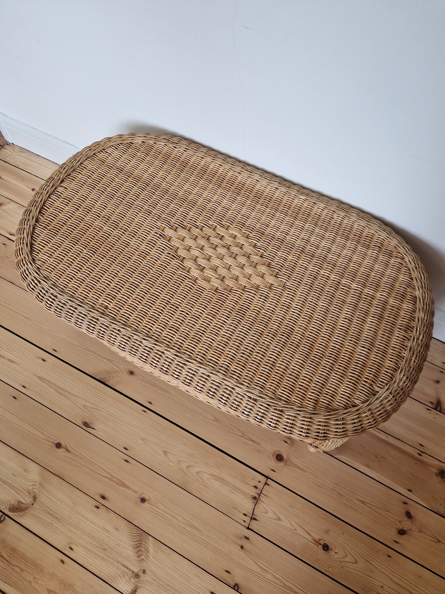 Vintage Wicker Coffee Table with Diamond Detail