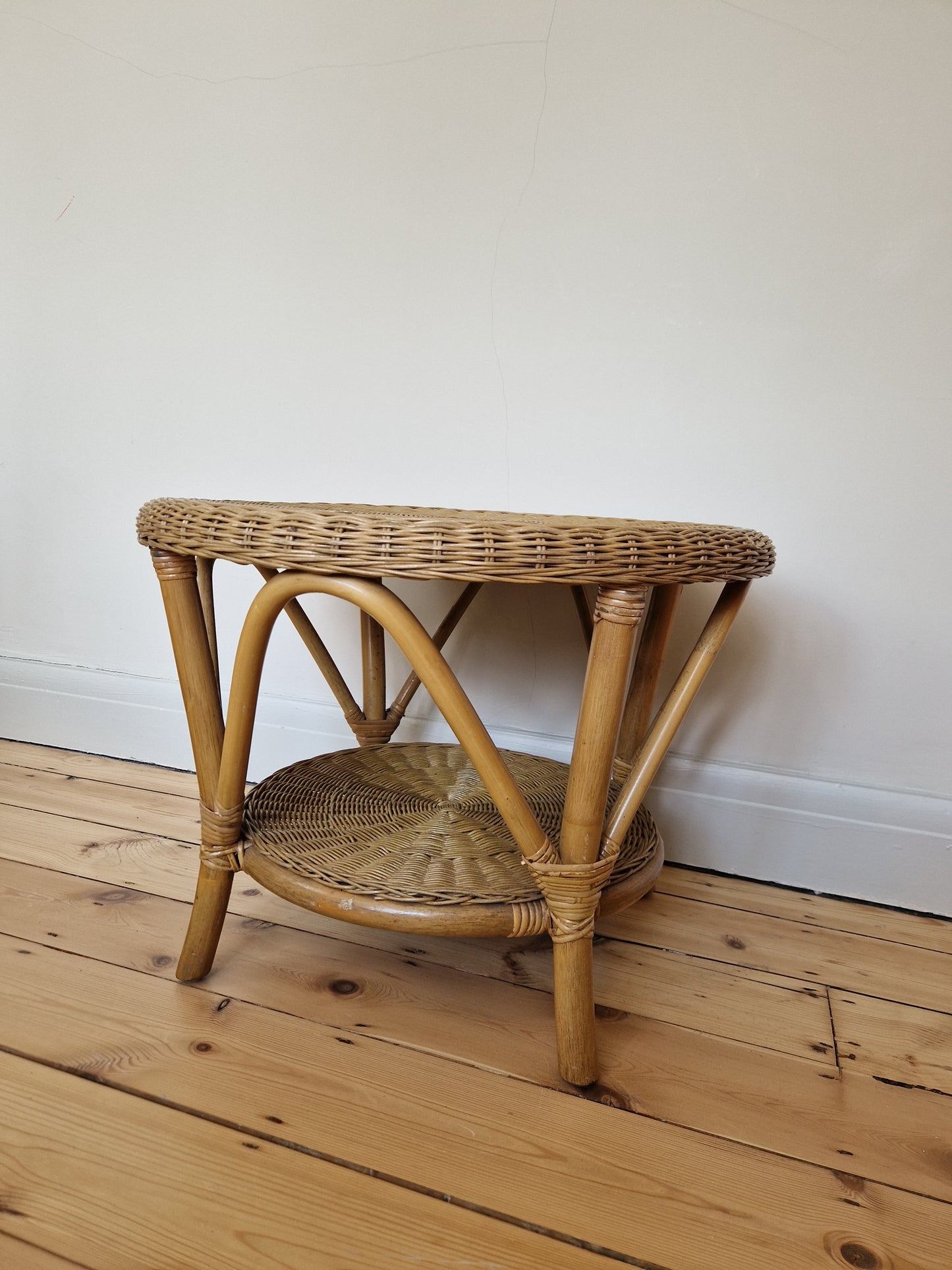 Vintage Round Wicker Side Table