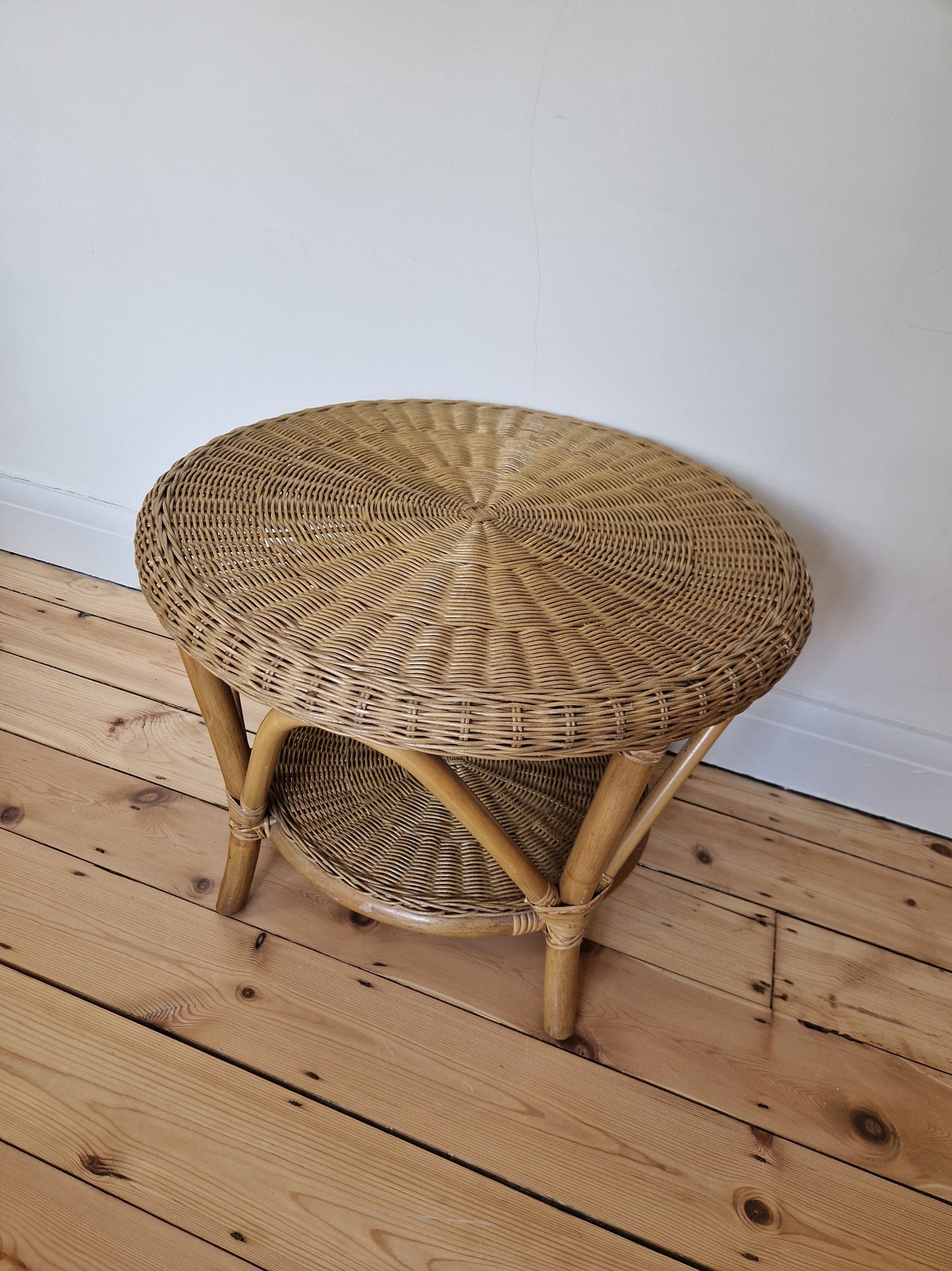 Vintage Round Wicker Side Table