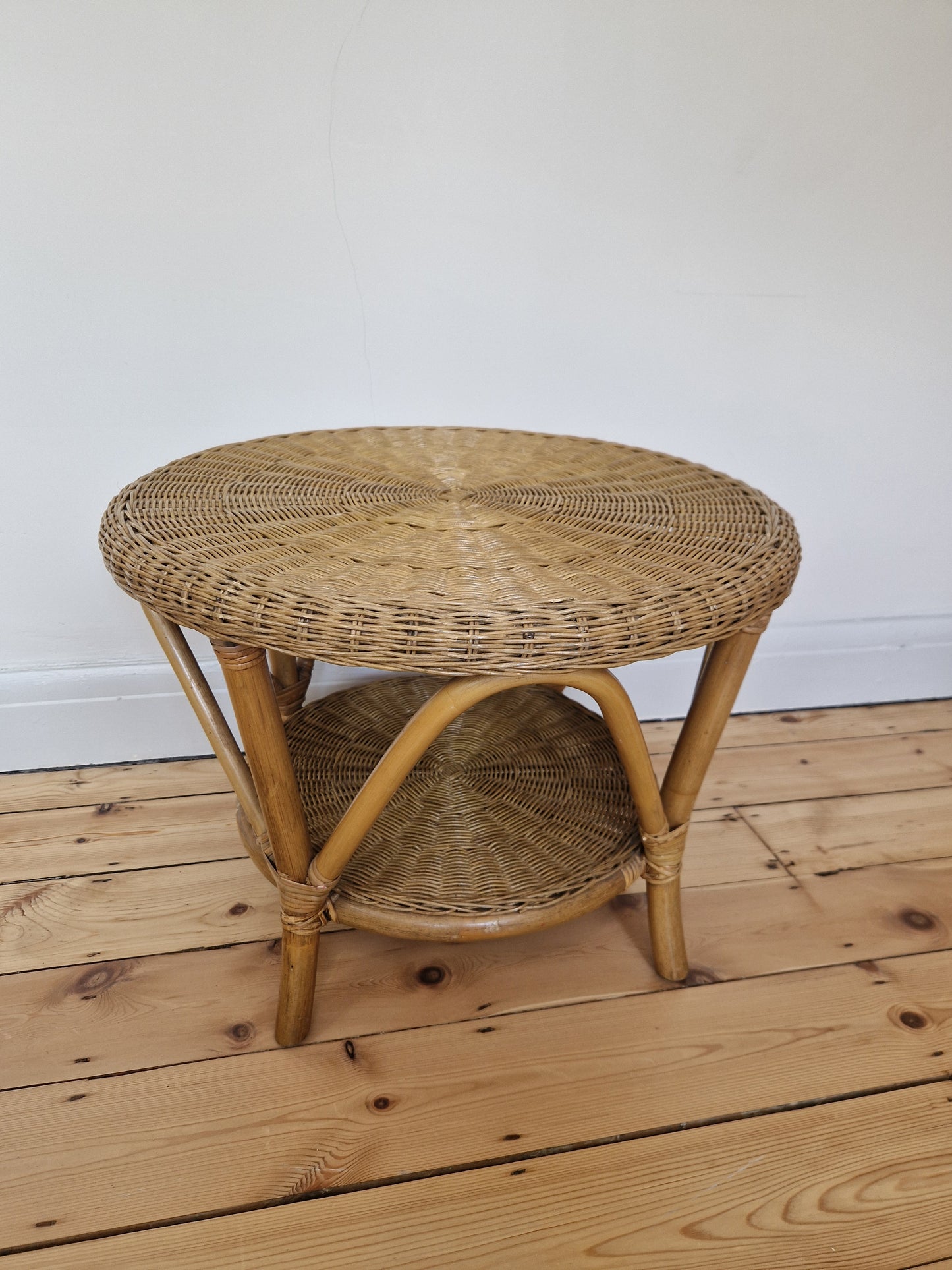 Vintage Round Wicker Side Table