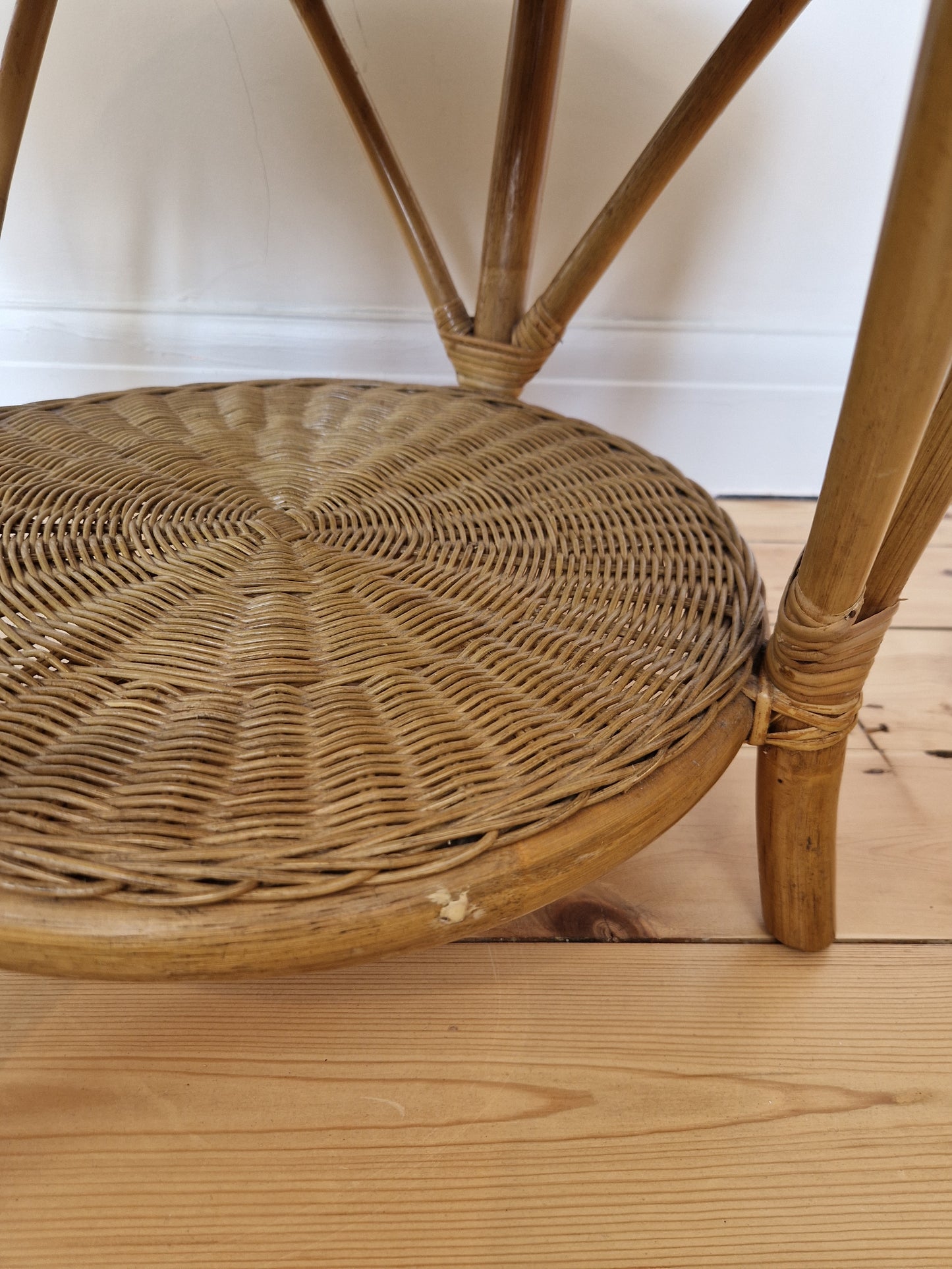 Vintage Round Wicker Side Table
