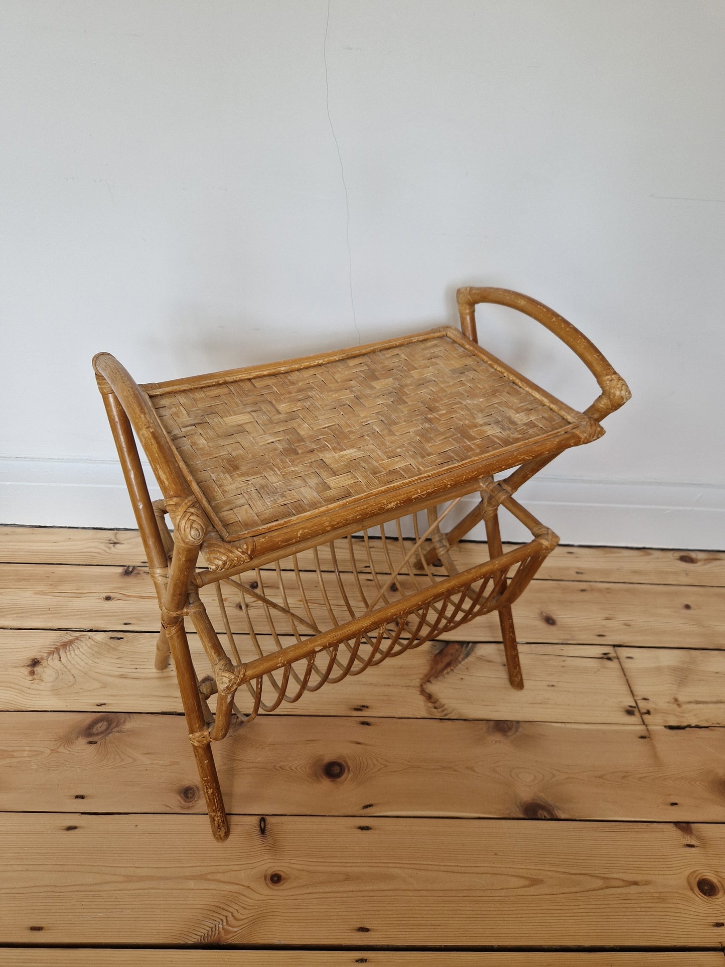 Vintage Bamboo Magazine Rack Side Table