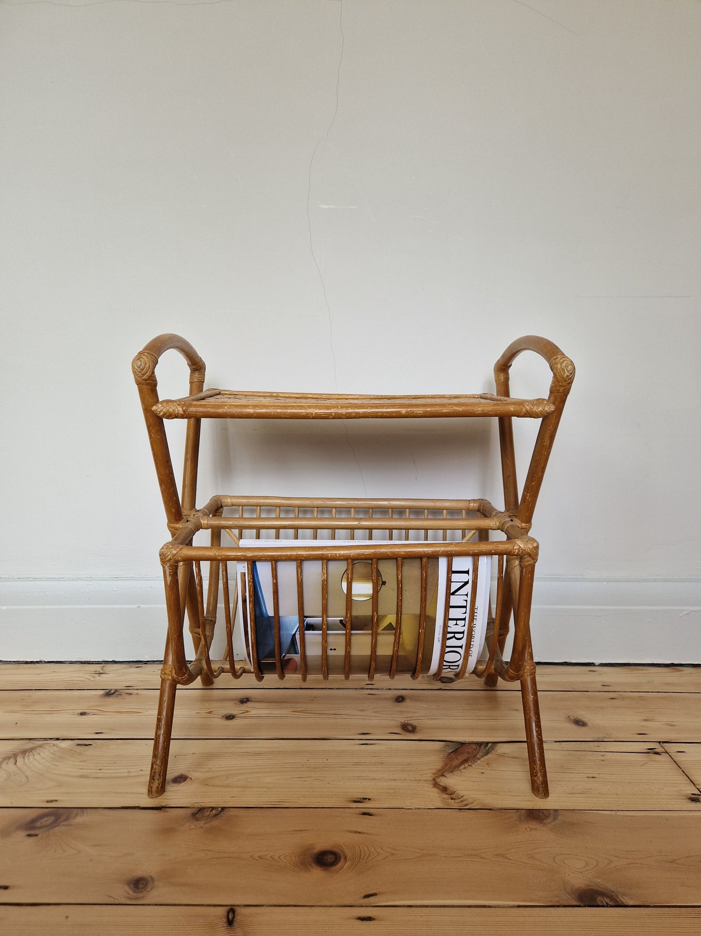 Vintage Bamboo Magazine Rack Side Table