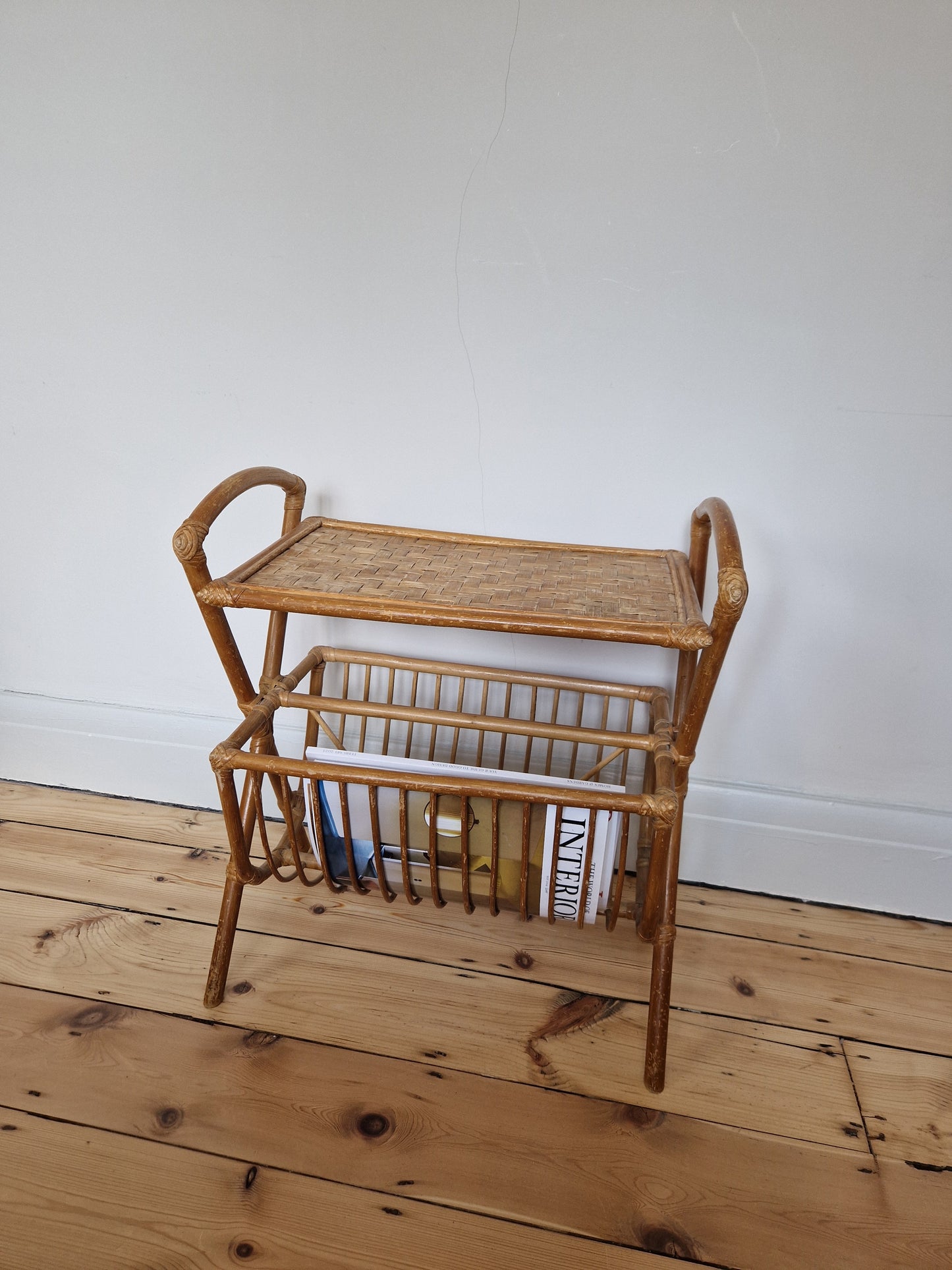 Vintage Bamboo Magazine Rack Side Table