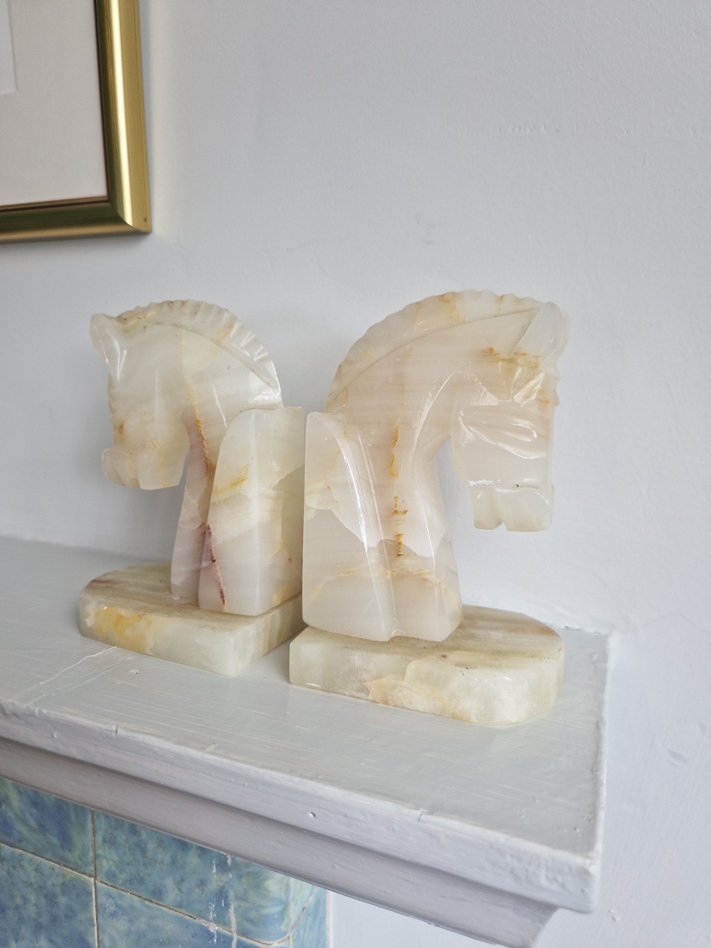 Solid Onyx Horse Head Bookends