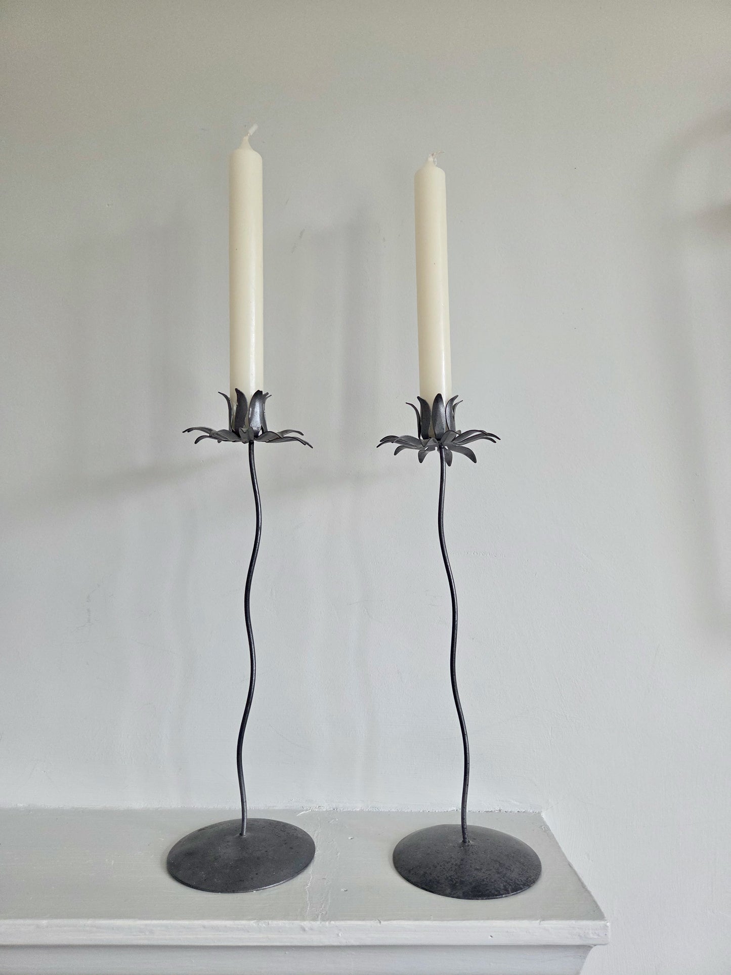 Pair of Metal Flower Candlesticks