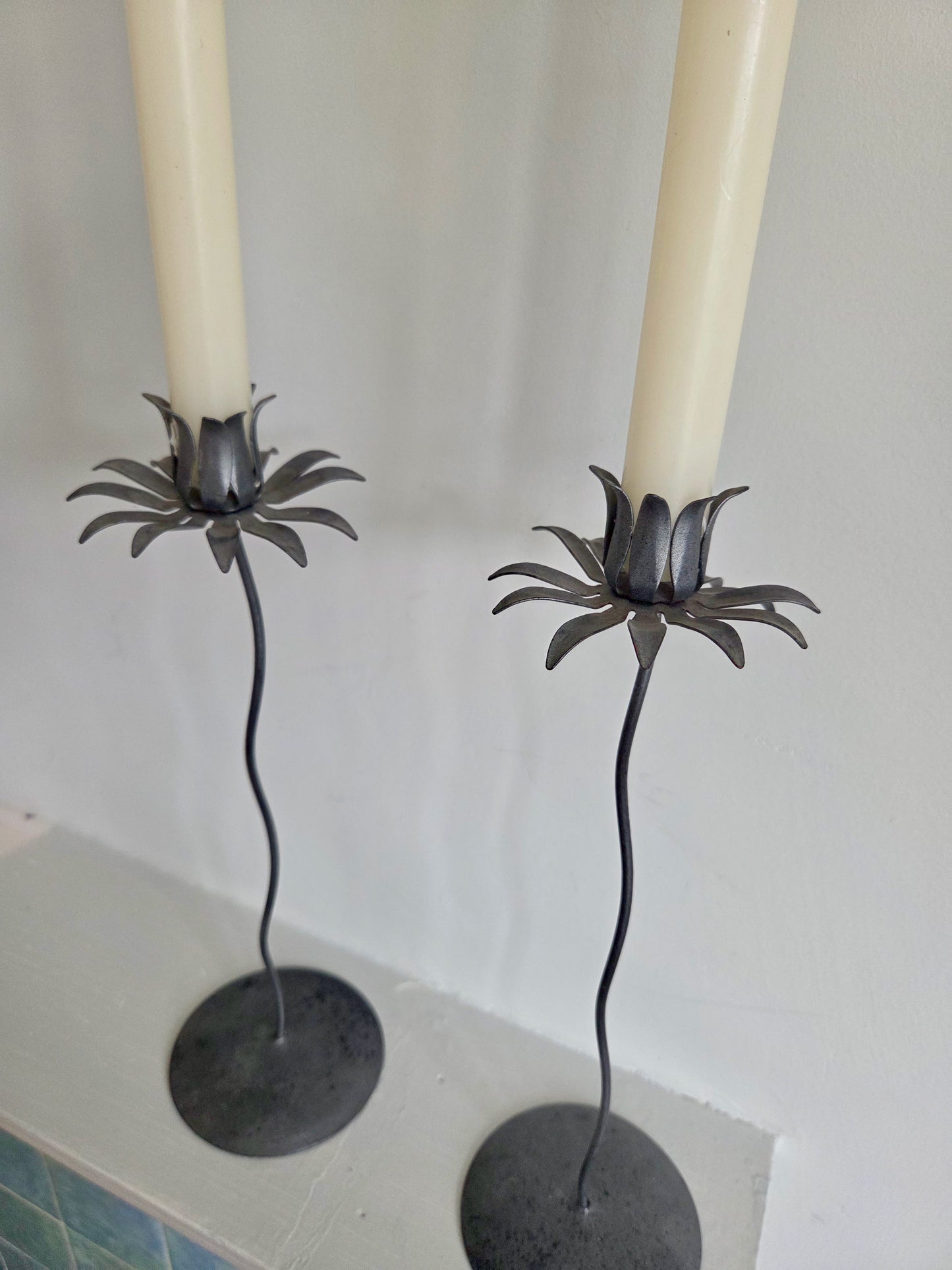 Pair of Metal Flower Candlesticks