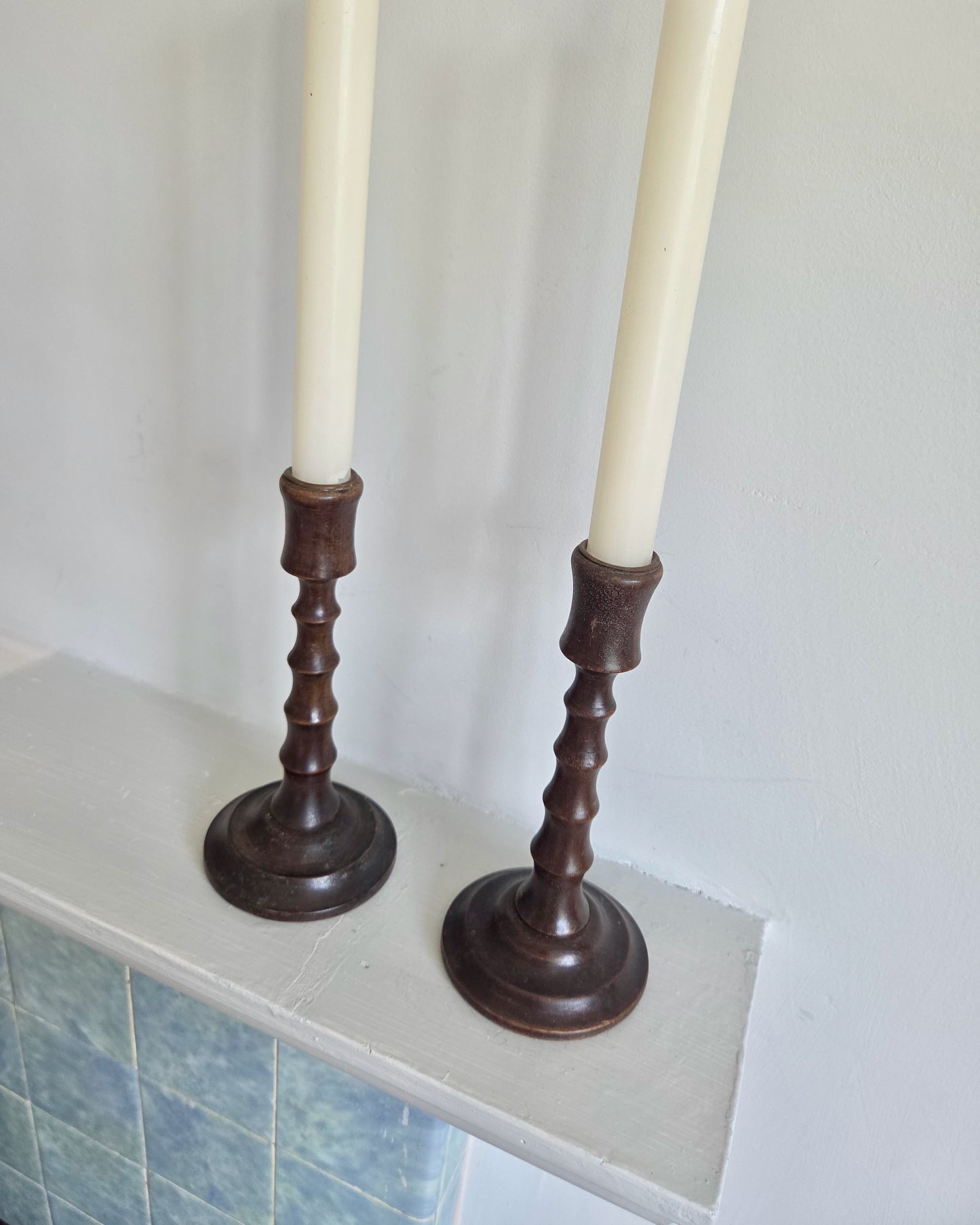 Oak Faux Bamboo Candlesticks