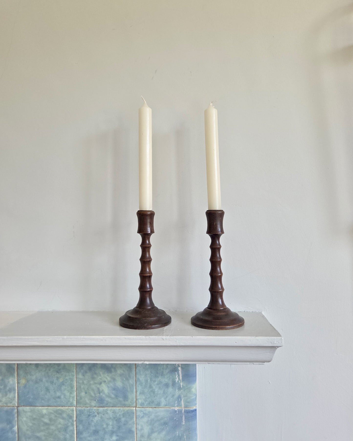 Oak Faux Bamboo Candlesticks