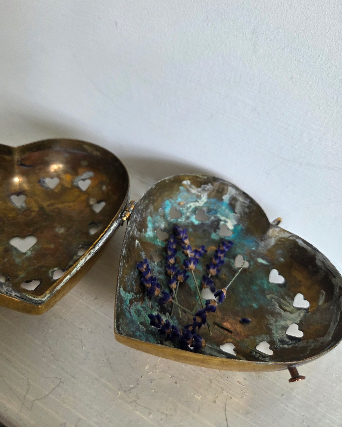 Vintage Brass Heart Lavender Holder