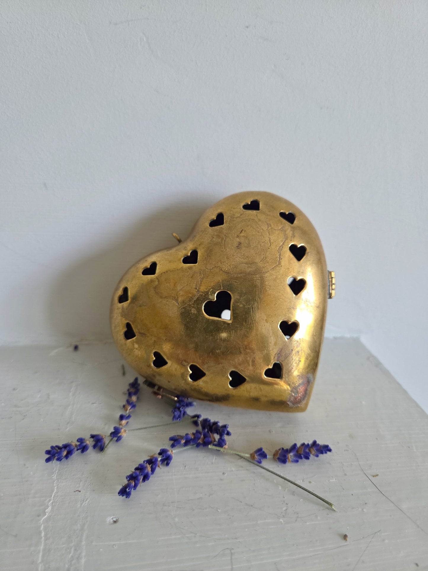 Vintage Brass Heart Lavender Holder