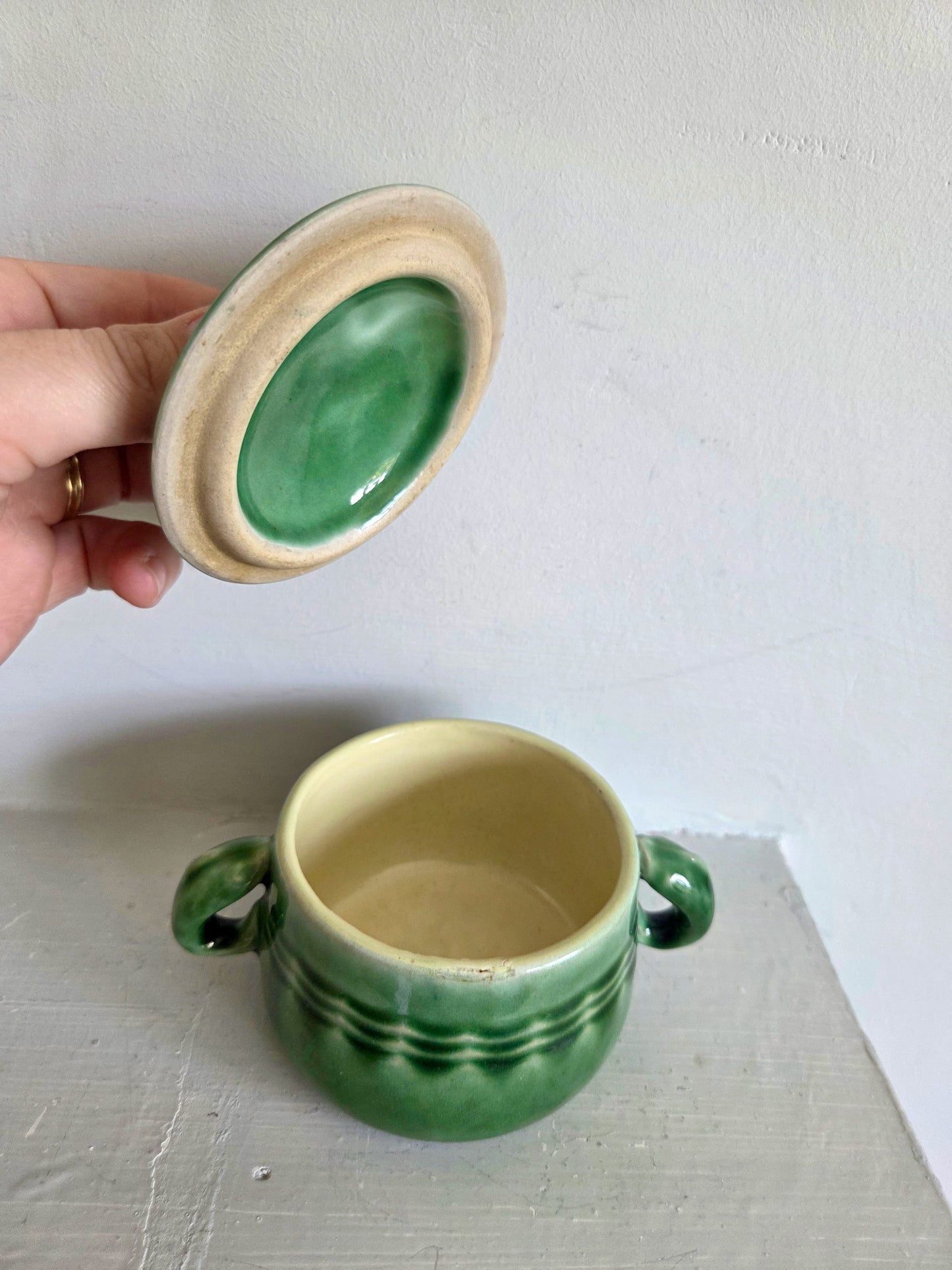 Vintage Green Sugar Bowl