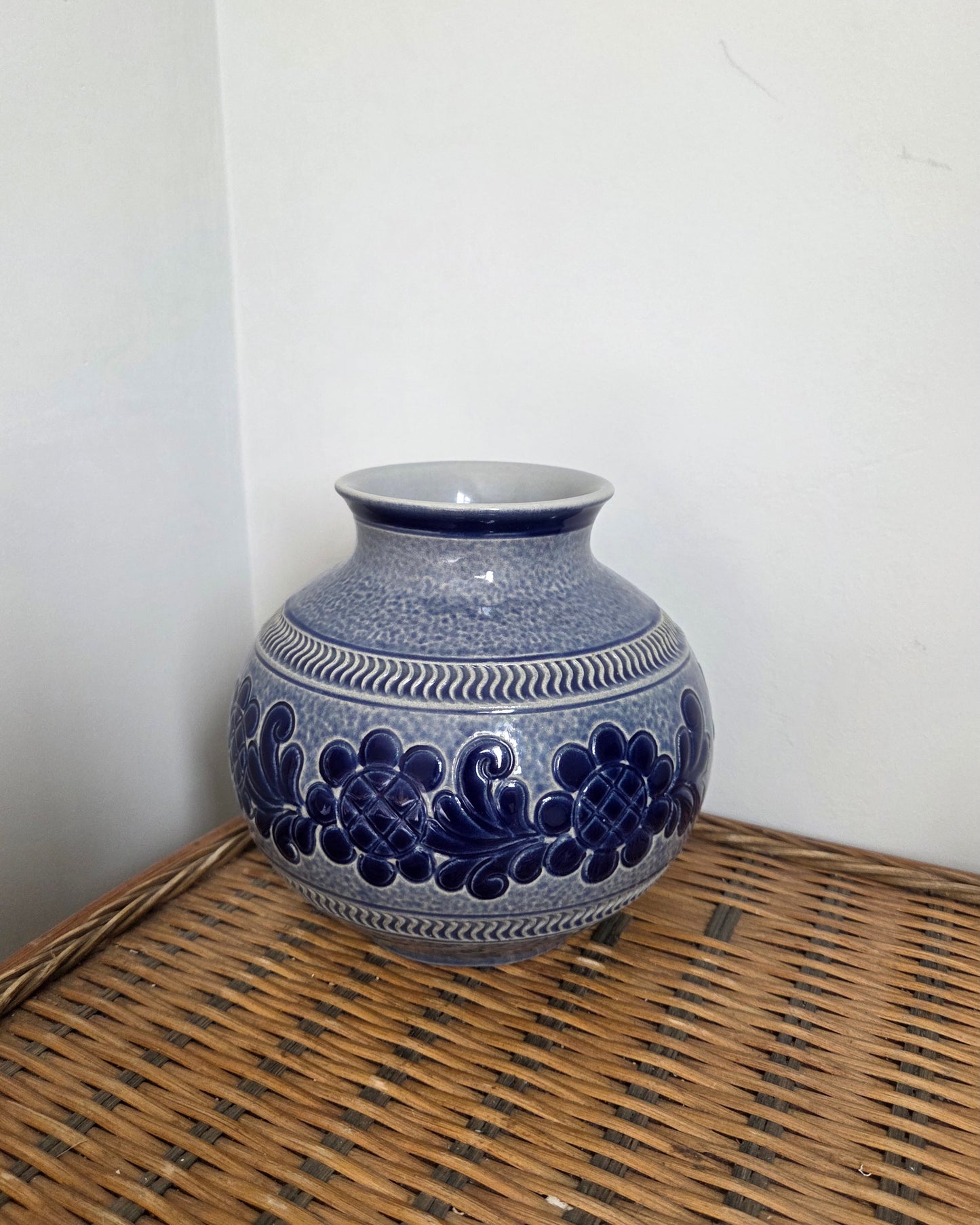 Marzi & Remy Vintage German Vase in Glazed and Hand Decorated Stoneware