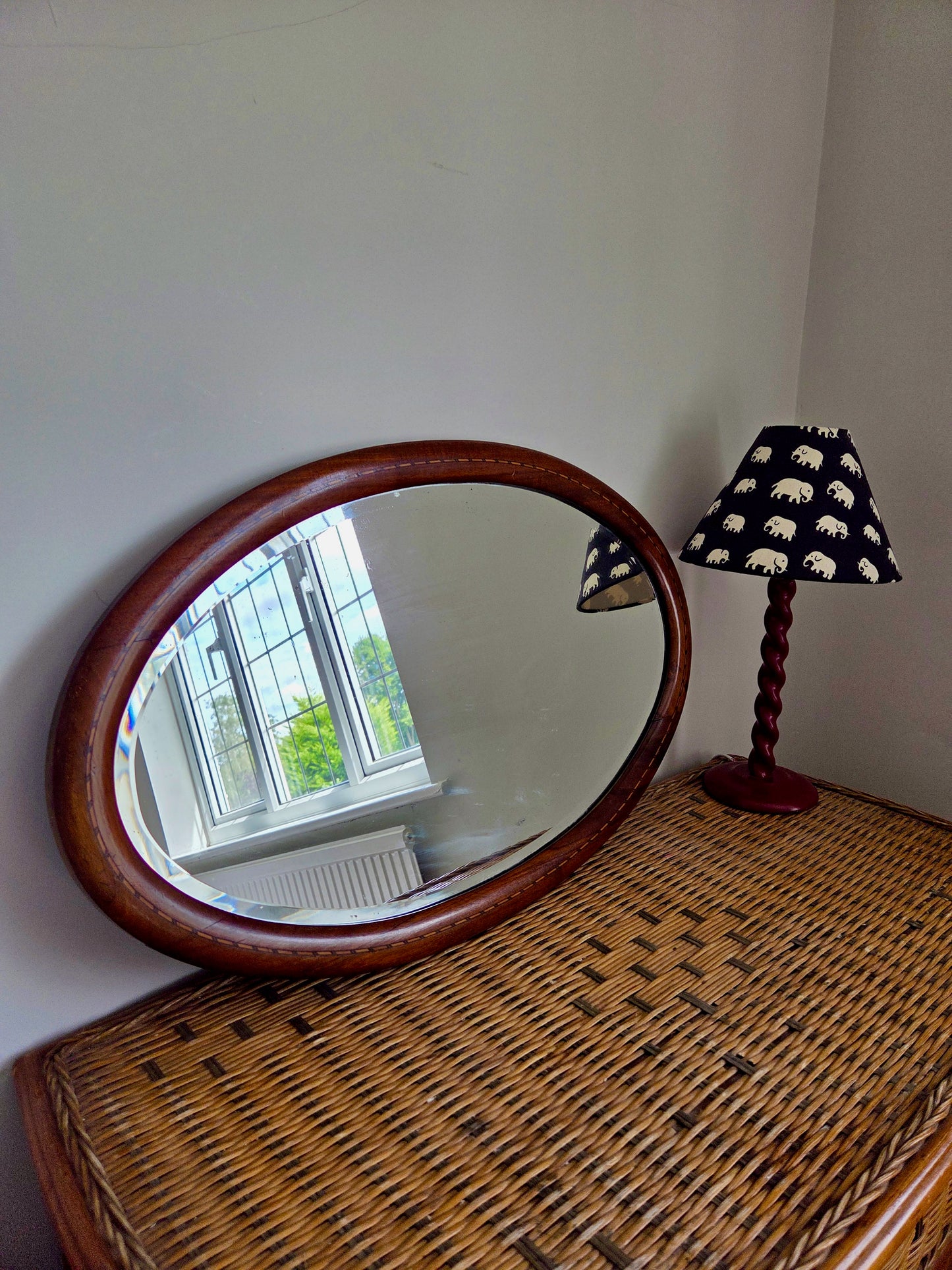 Antique Edwardian Inlaid Oval Mirror