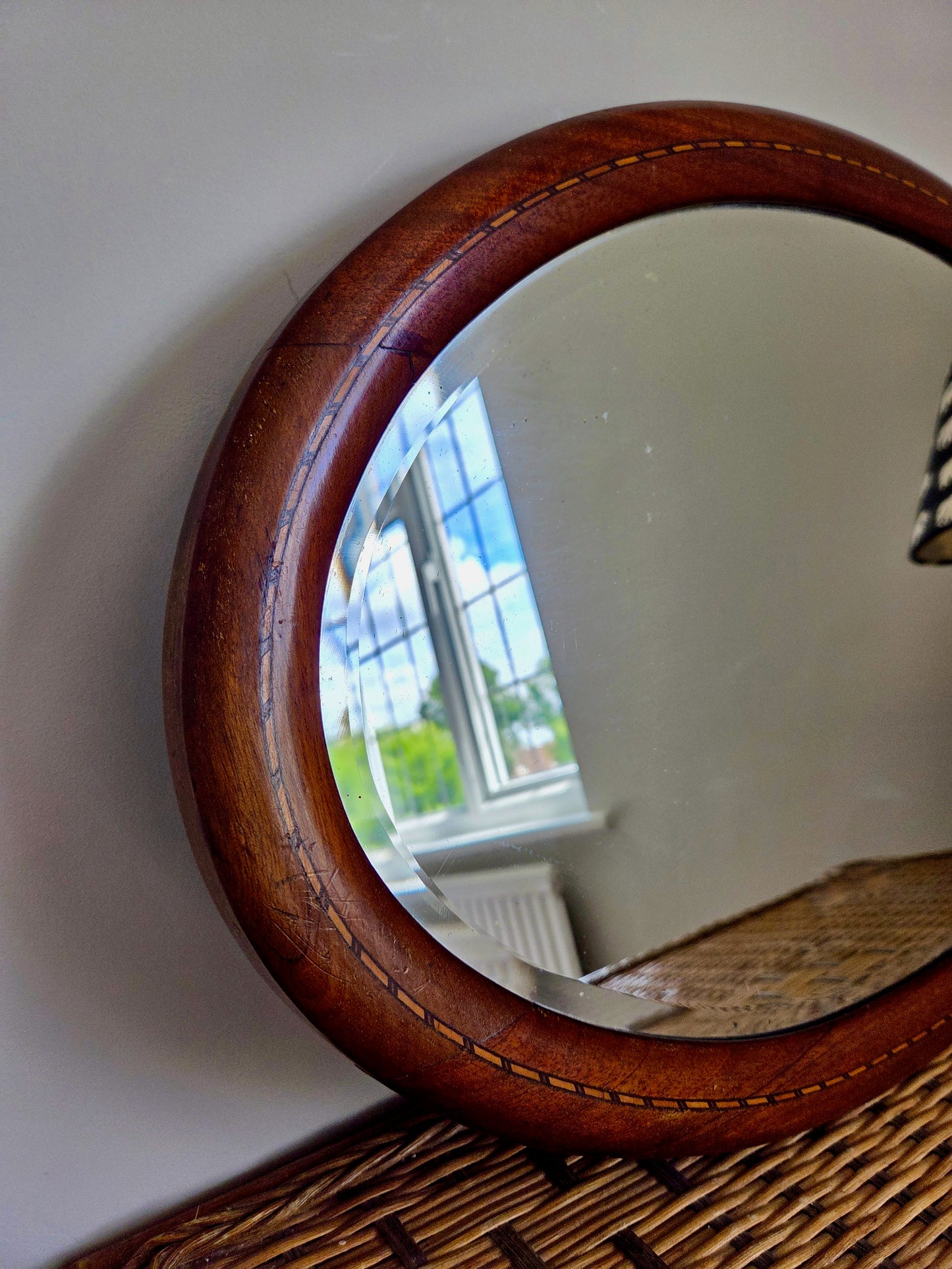 Antique Edwardian Inlaid Oval Mirror