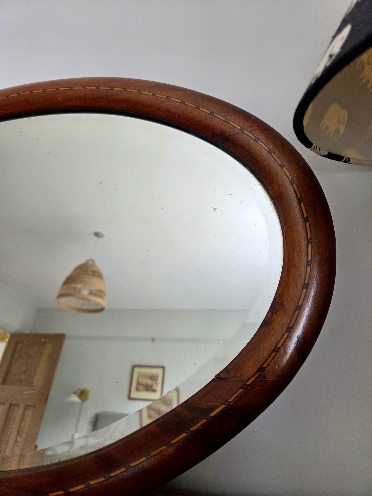 Antique Edwardian Inlaid Oval Mirror