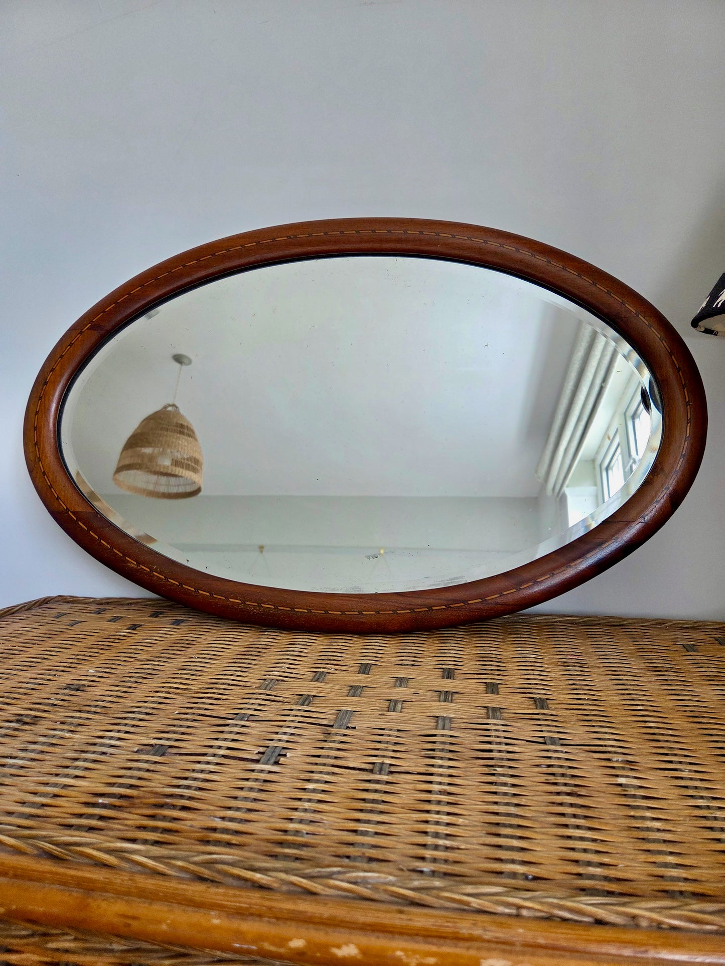 Antique Edwardian Inlaid Oval Mirror