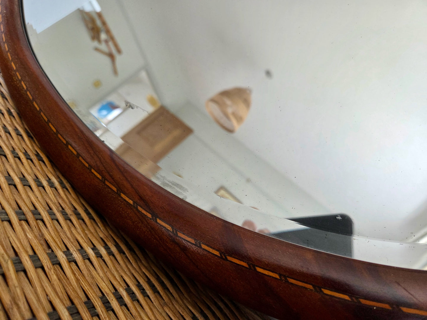 Antique Edwardian Inlaid Oval Mirror