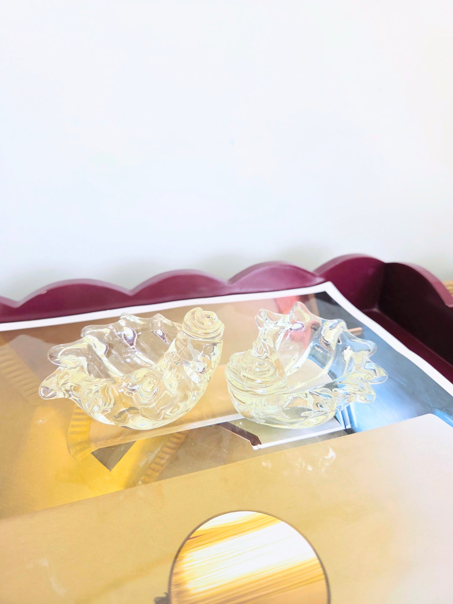 A Pair of Glass Shell Trinket Dishes
