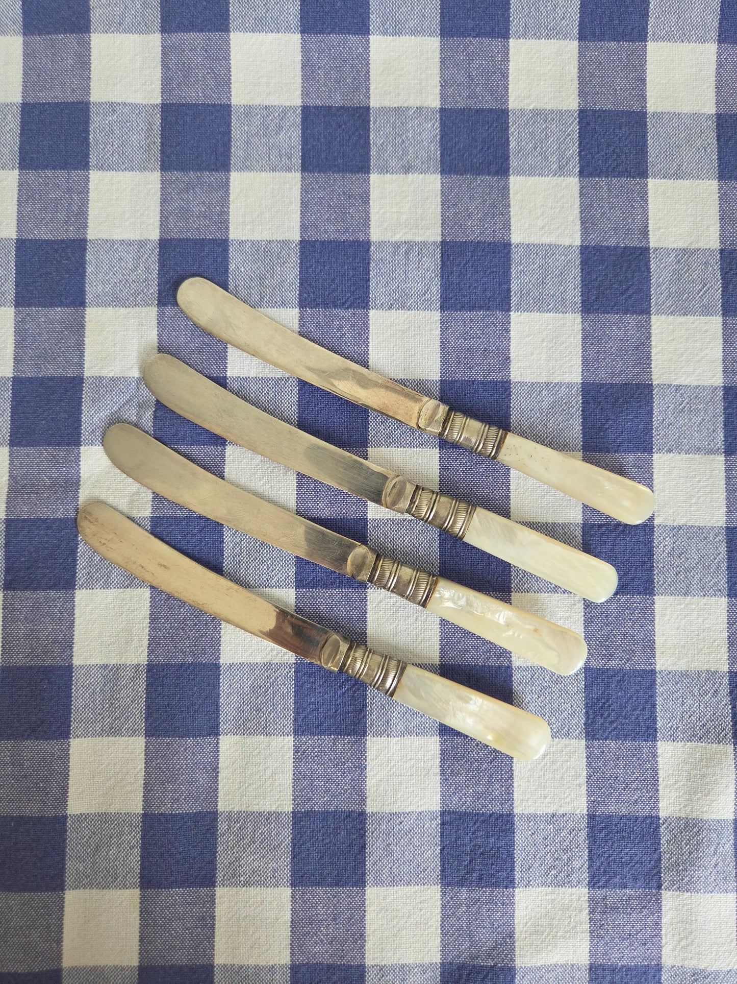 Mother of Pearl and Silver Plated Butter Knives