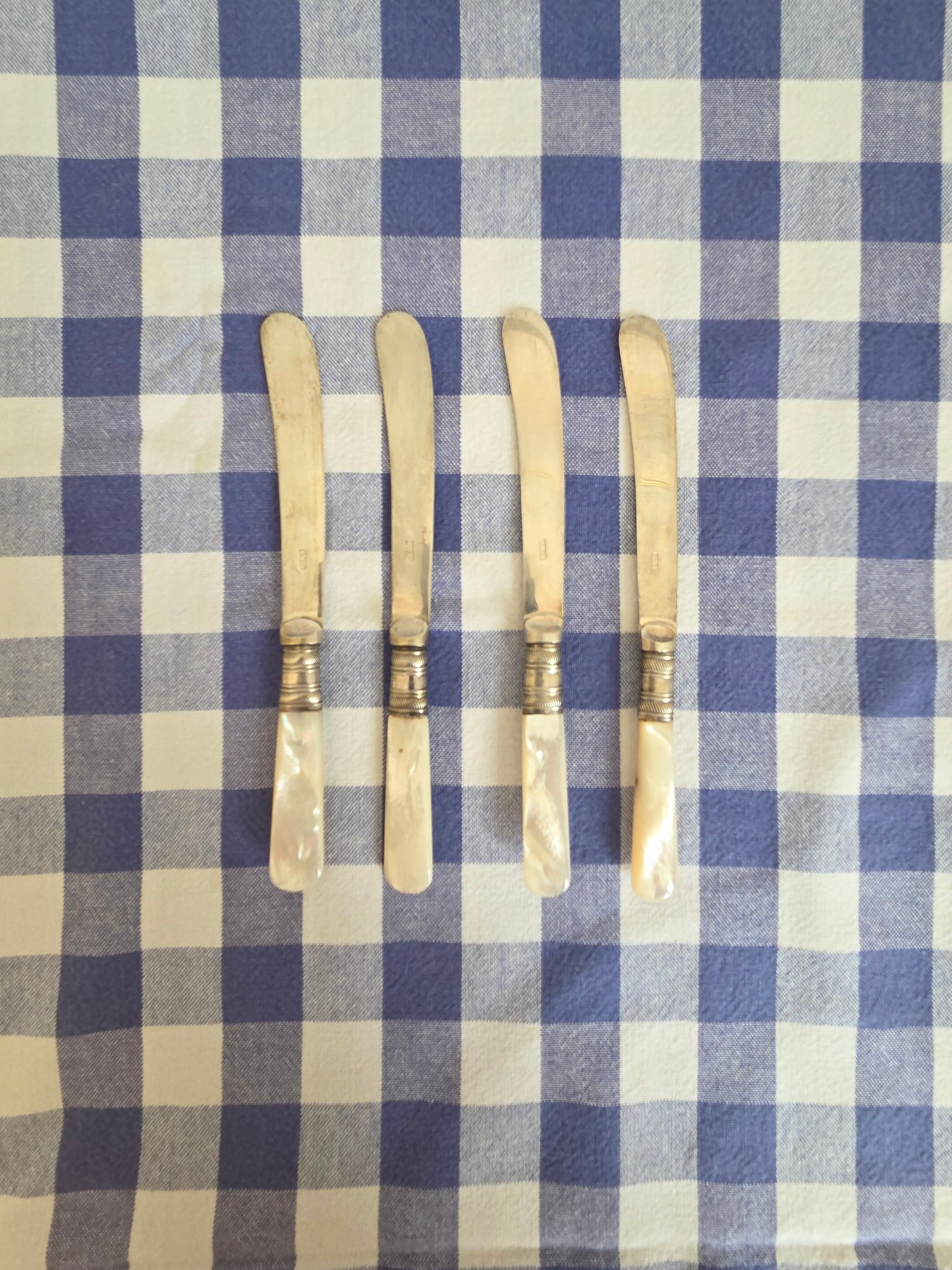 Mother of Pearl and Silver Plated Butter Knives