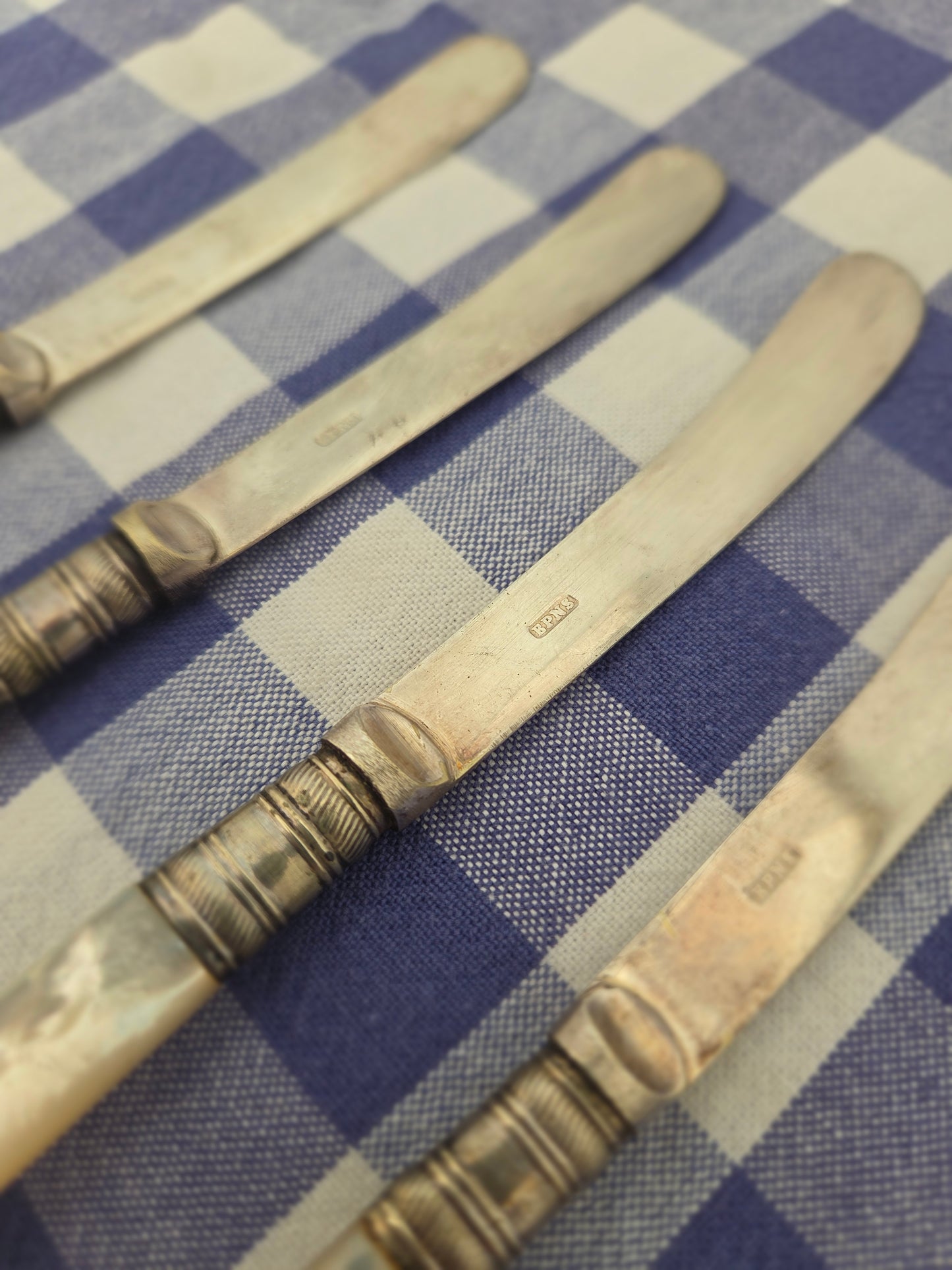 Mother of Pearl and Silver Plated Butter Knives