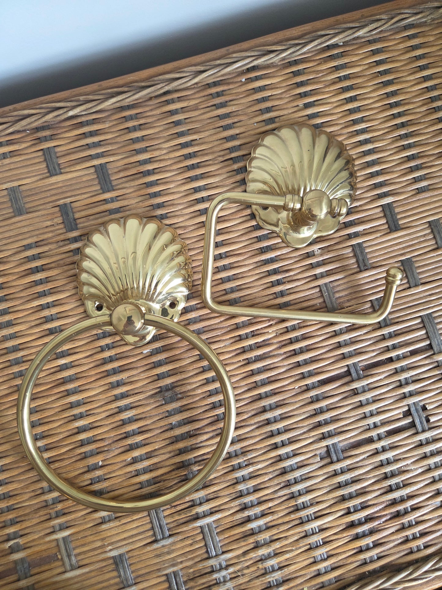 Brass Shell Toilet Roll And Towel Holder