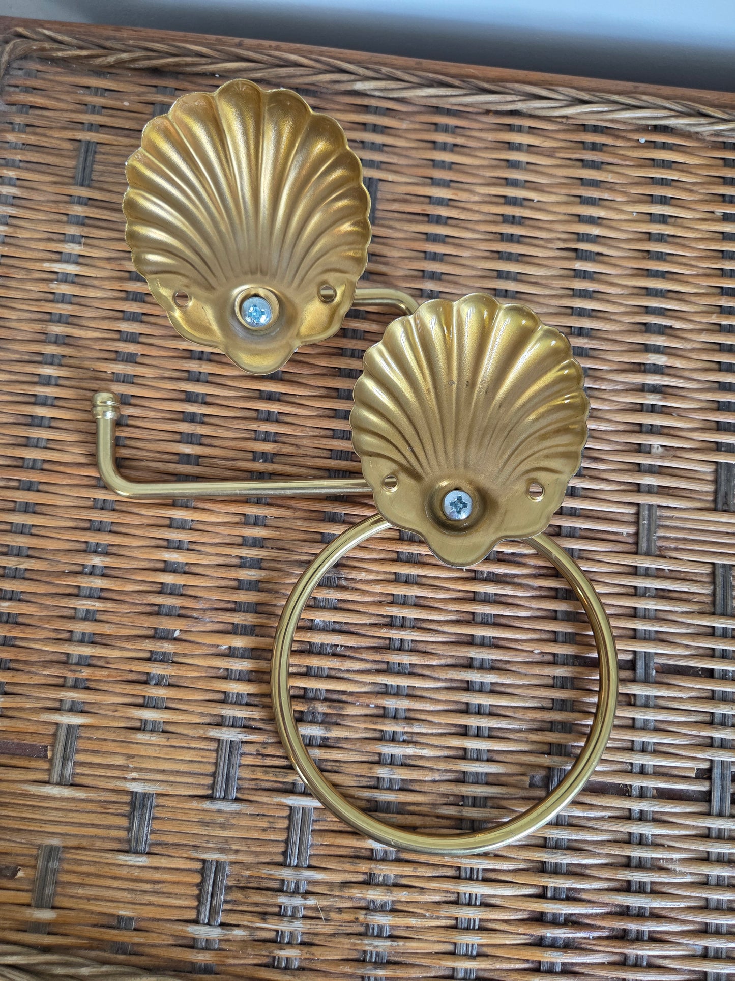 Brass Shell Toilet Roll And Towel Holder
