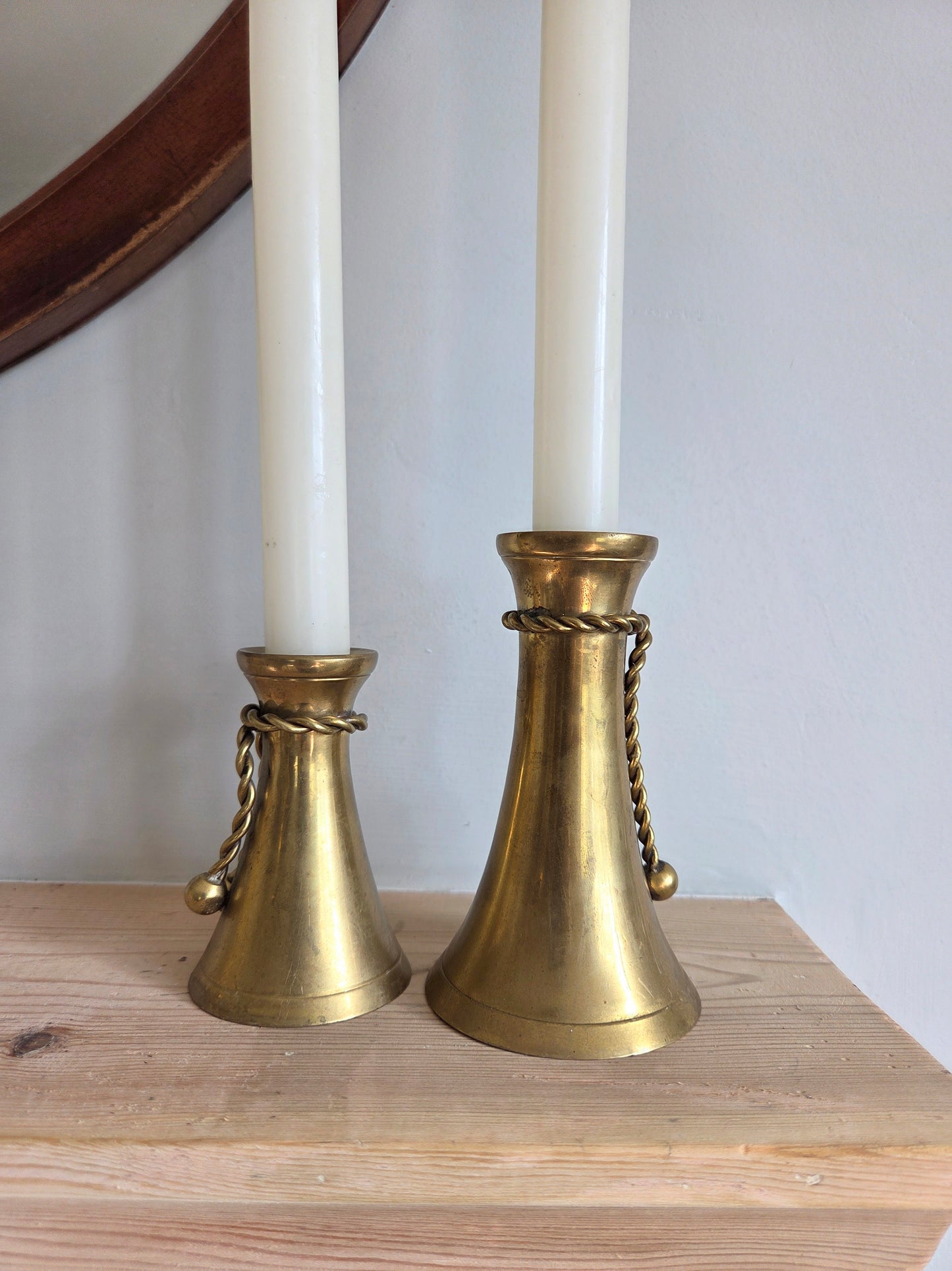 Vintage Brass Rope Candlesticks