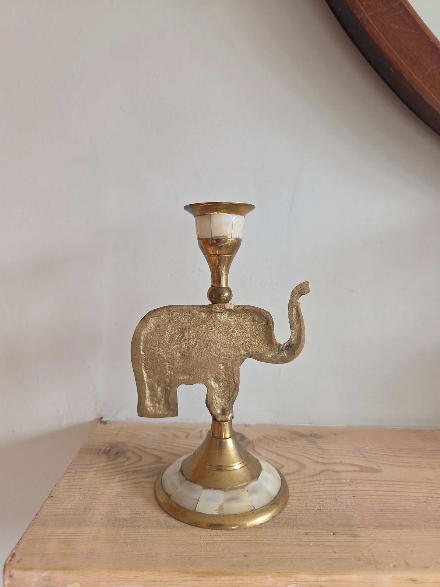 Vintage Mother of Pearl Elephant Candlestick