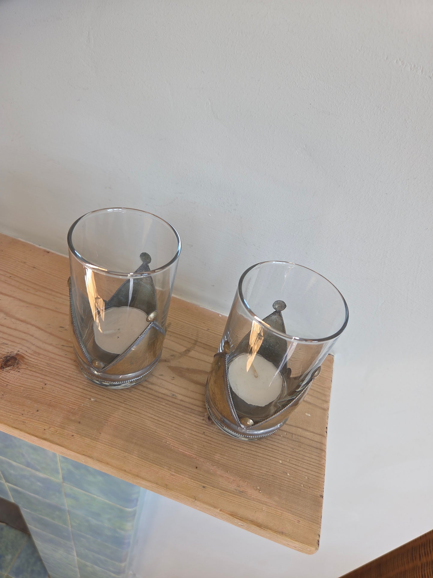 Pair of Crown and Glass Tealight Holders