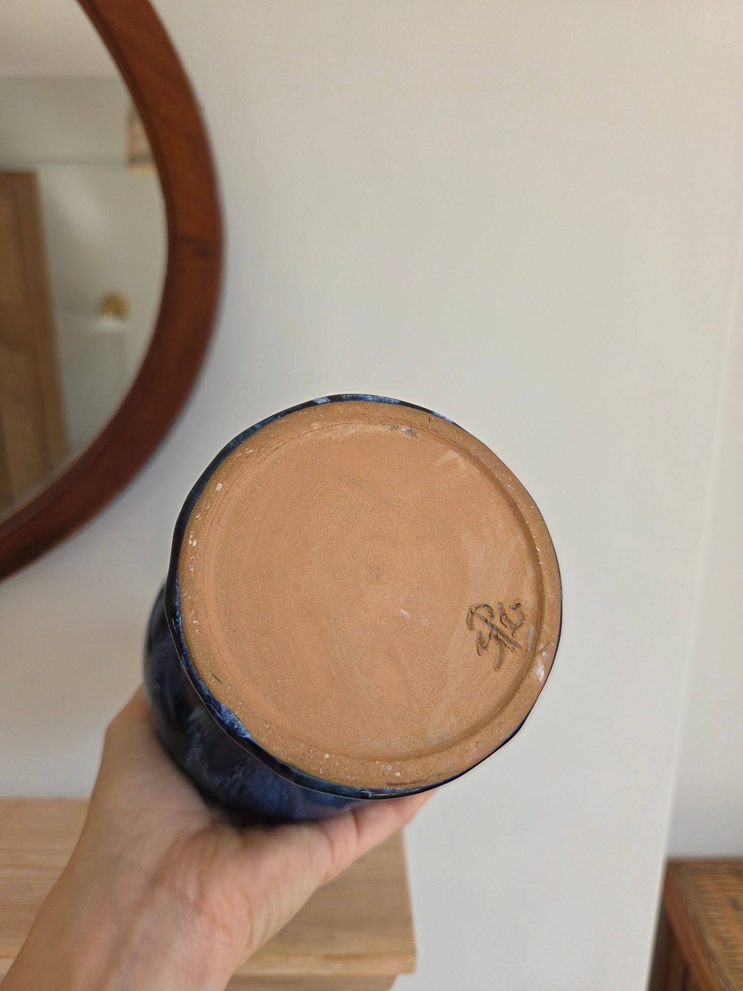 Vintage Art Pottery Blue Drip Glaze Vase