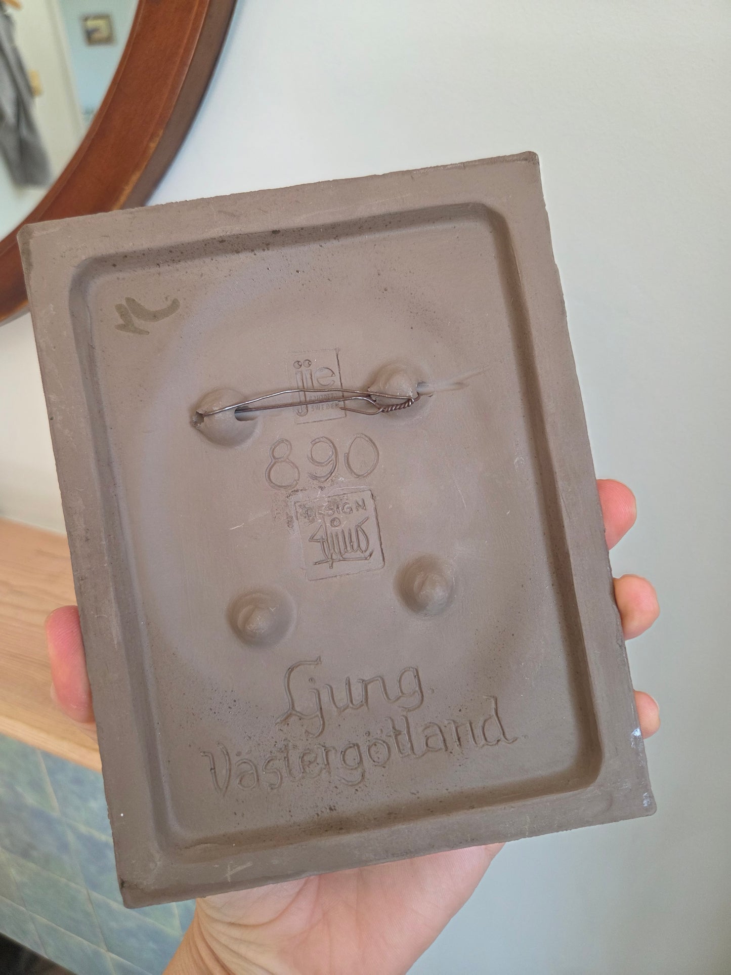 Vintage Swedish JIE Wall Tile with Pink Flowers 890