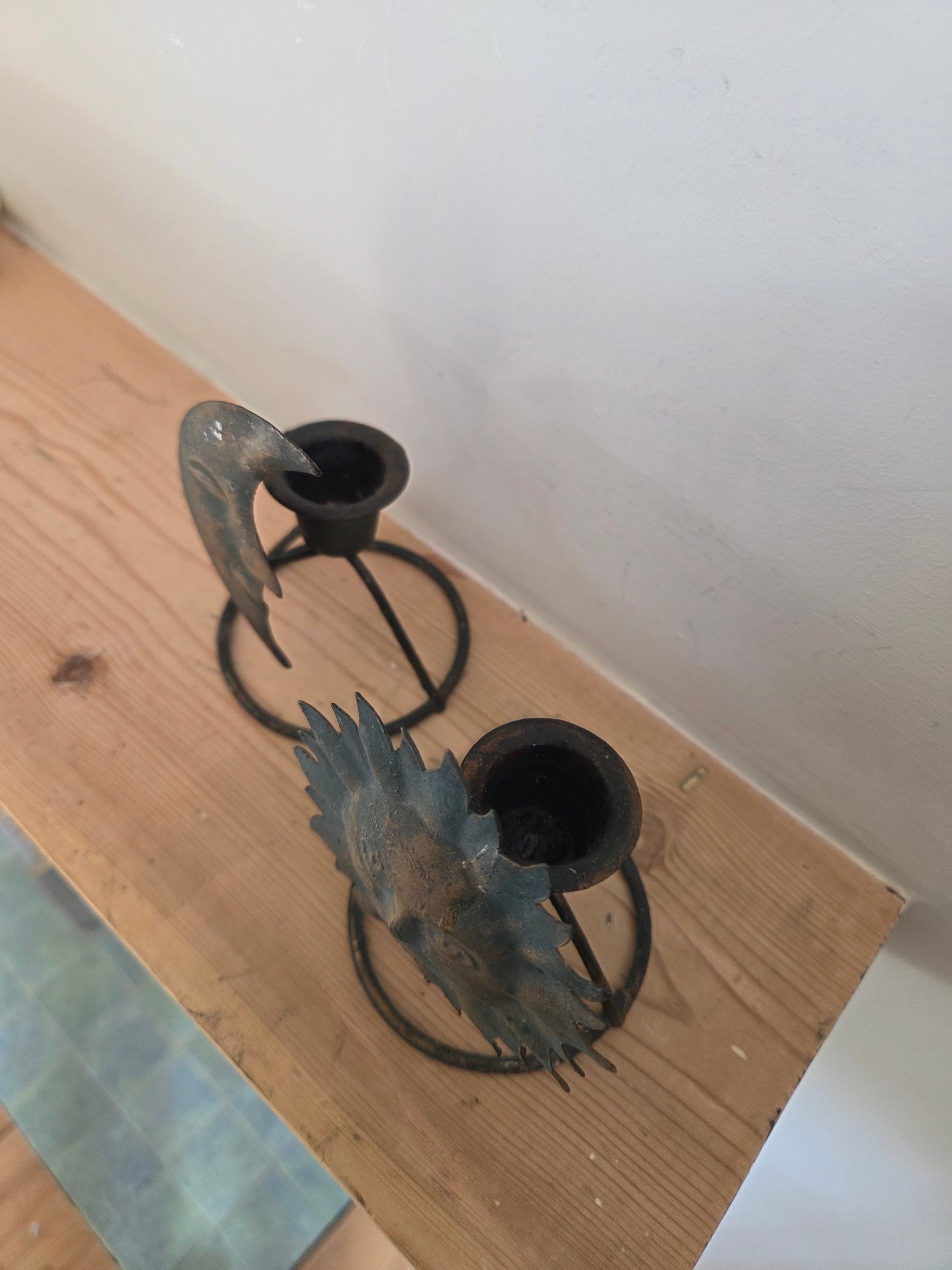 Vintage Moon and Sun Candlesticks