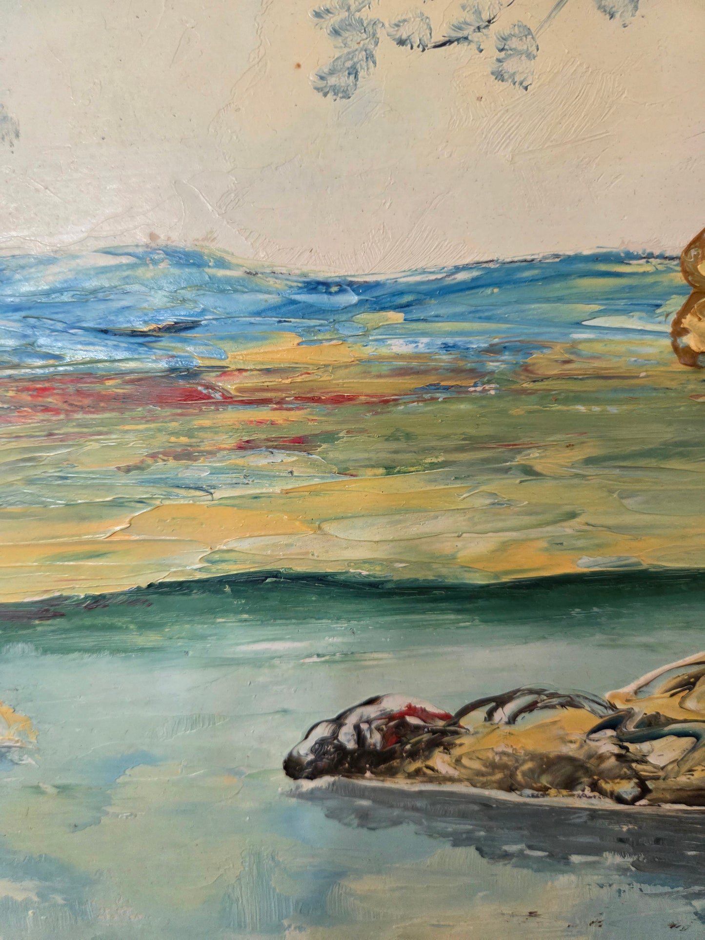 Vintage Swedish Oil Painting of a Lake Scene