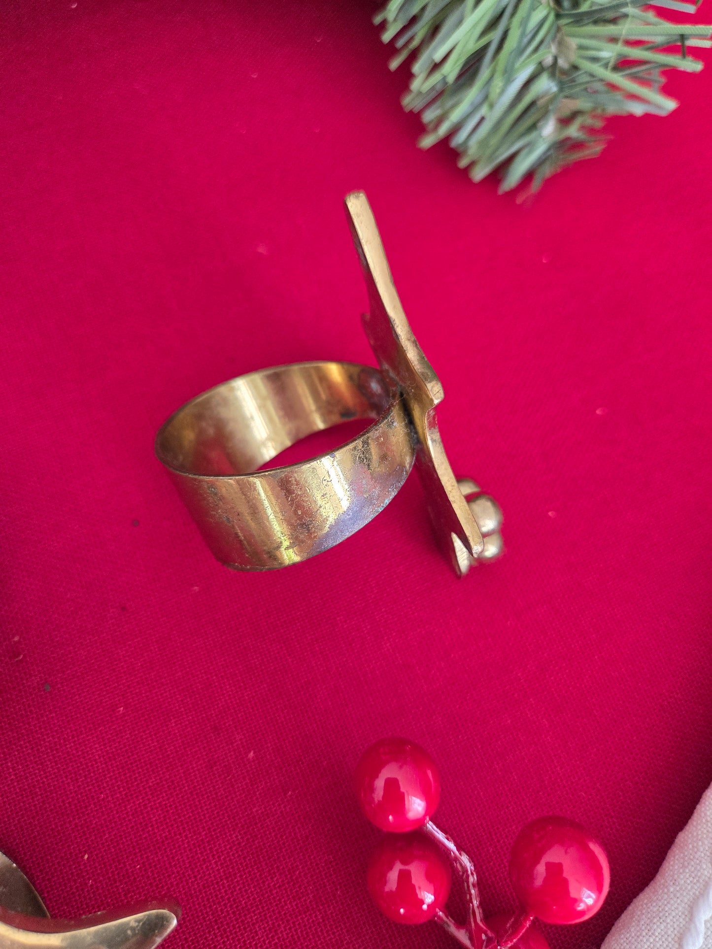 Set of Six Brass Holly Napkin Rings (1/2)