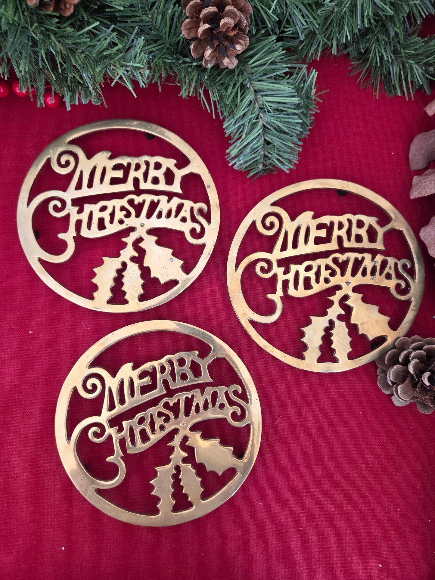 Vintage Brass Christmas Trivet