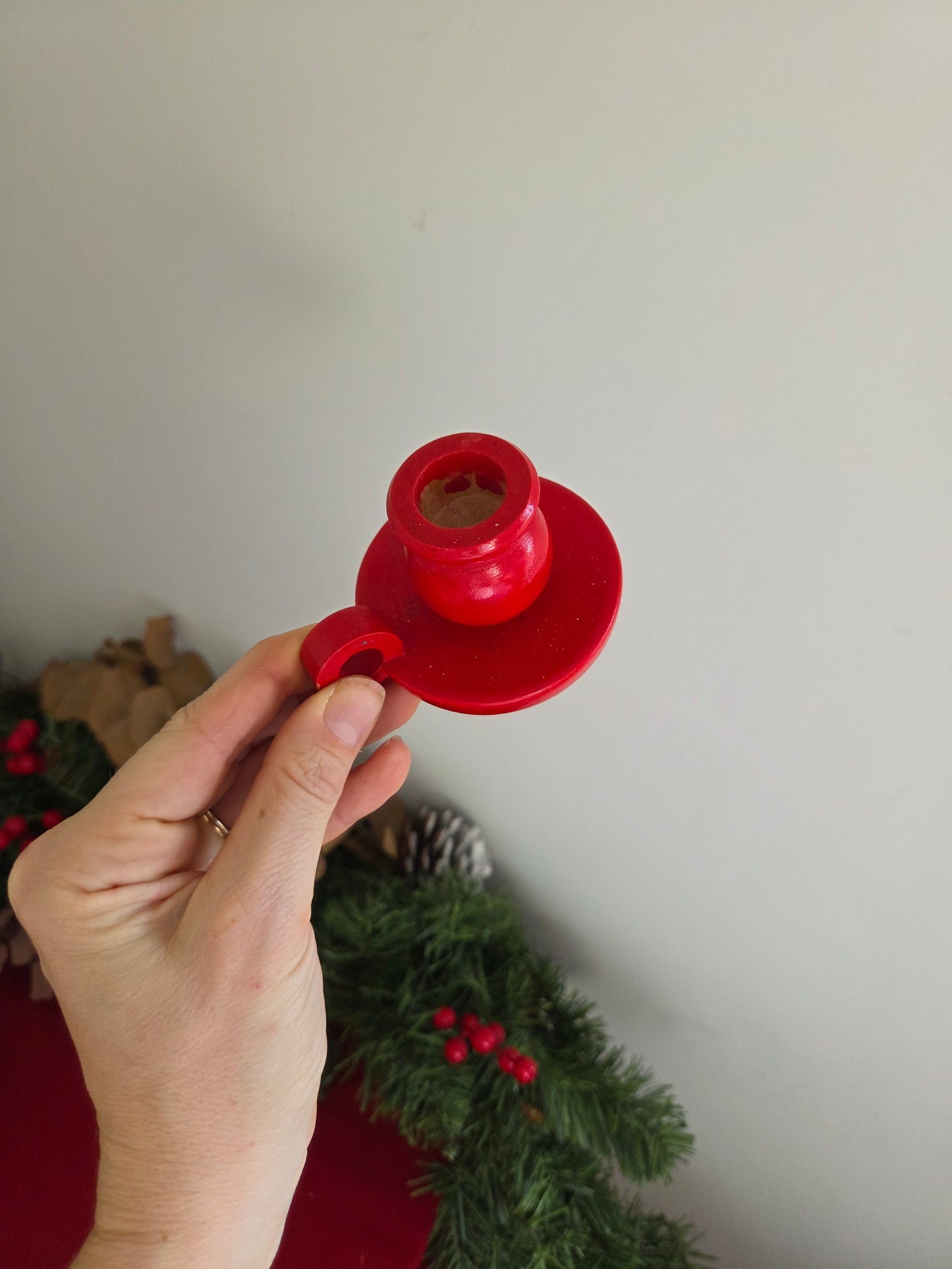 Vintage Red Wooden Candle Holder